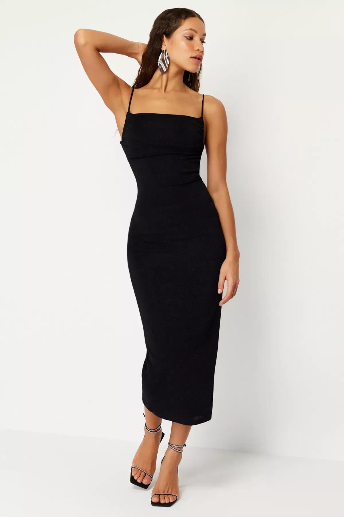 Black Knitted Occasionwear Dress, BLACK, large image number 2