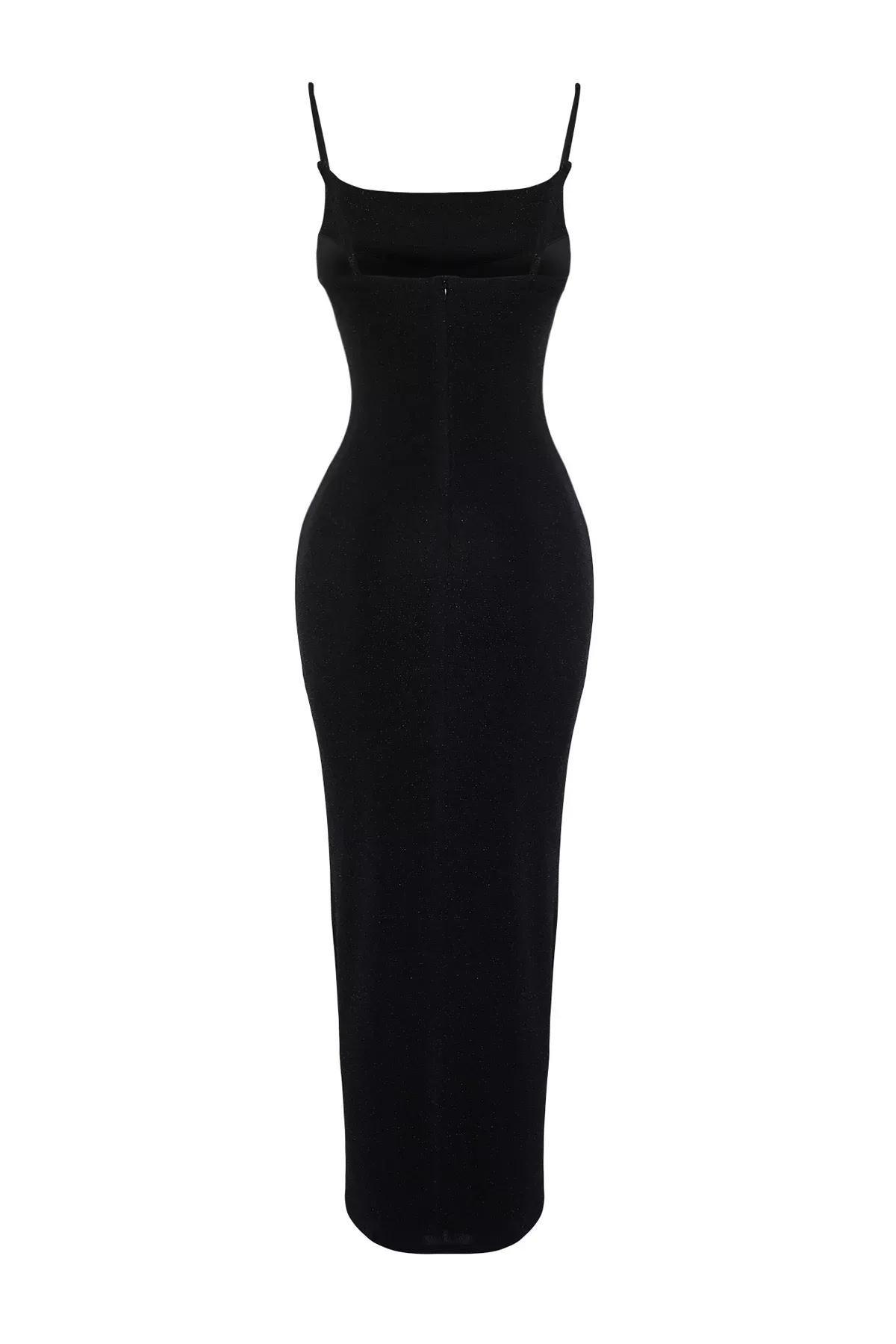 Black Knitted Occasionwear Dress, BLACK, large image number 6