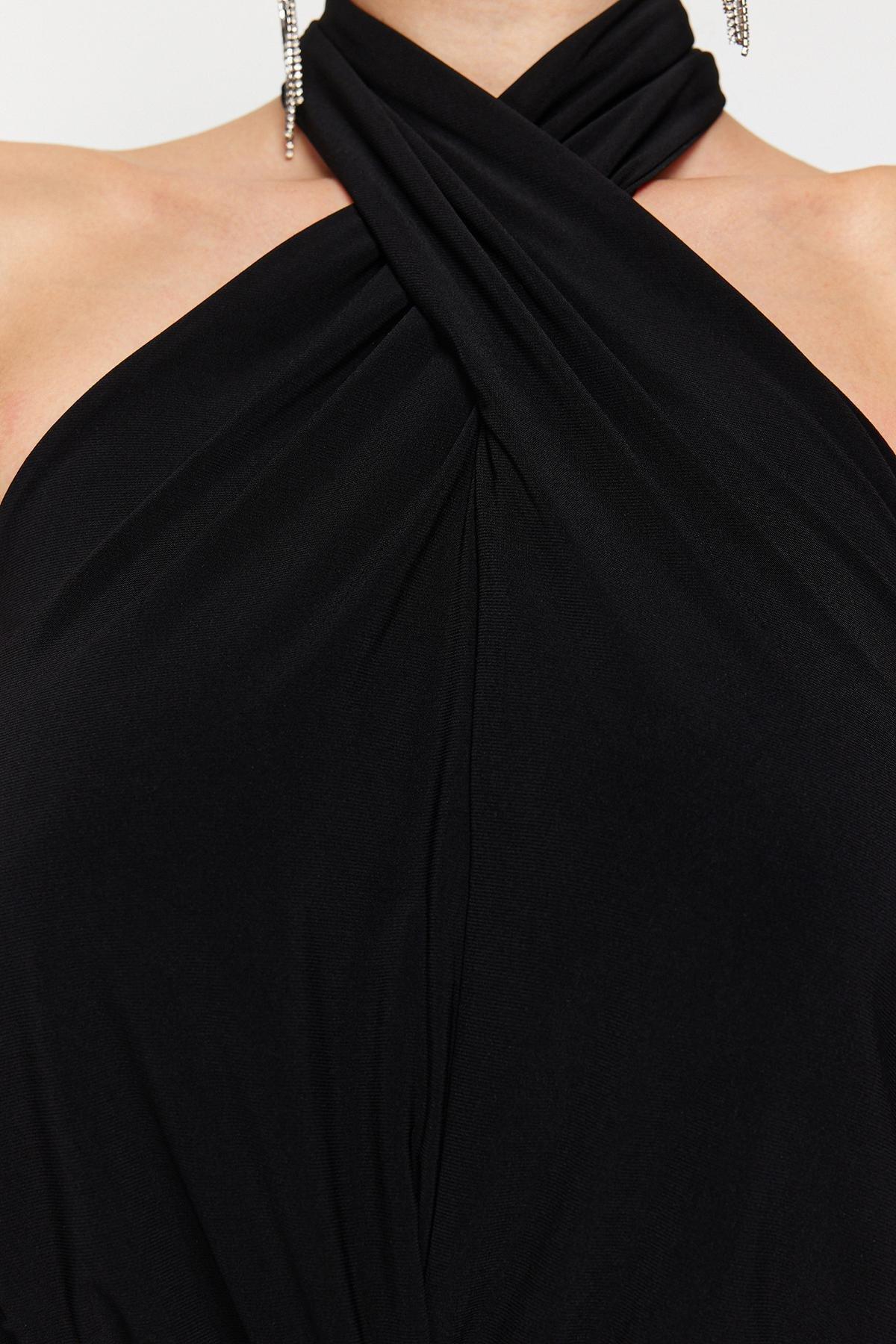 Black Halter Neck Knitted Bodysuit, , large image number 3