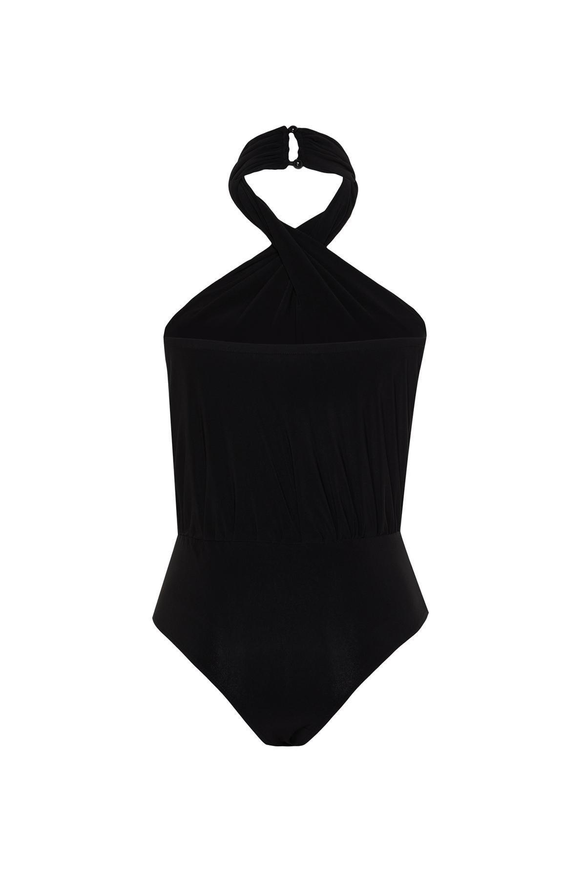 Black Halter Neck Knitted Bodysuit, , large image number 5