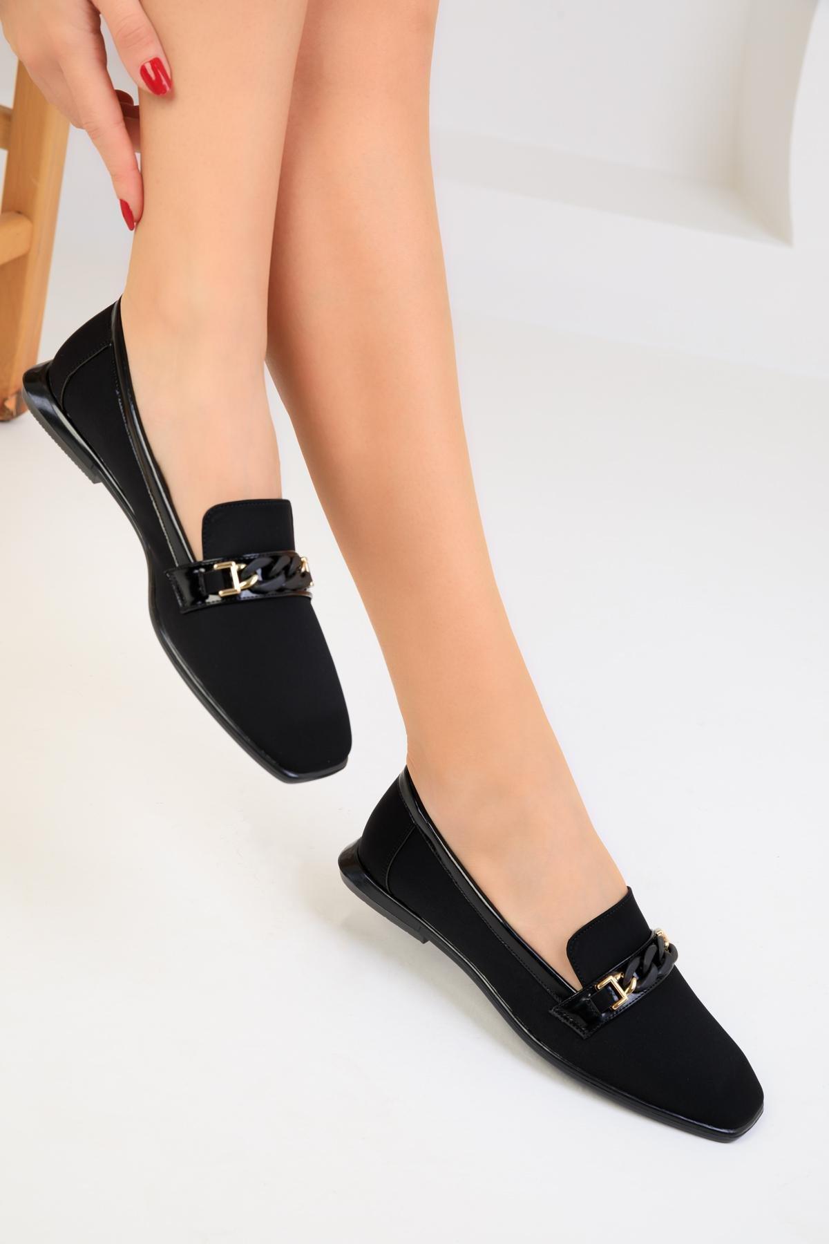 Black Detailed Flats, BLACK, large image number 0