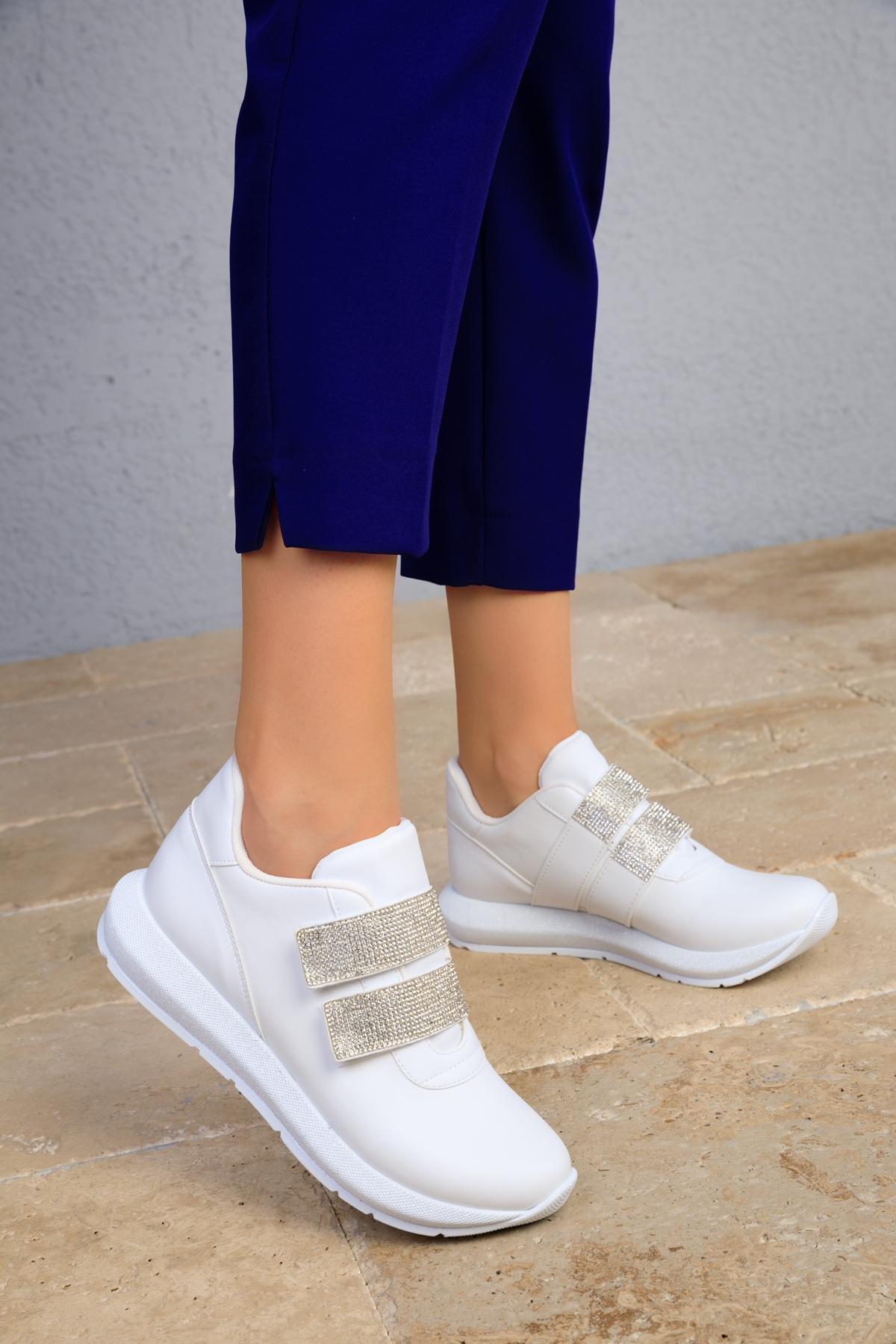 White Velcro Casual Sneakers, White, large image number 1