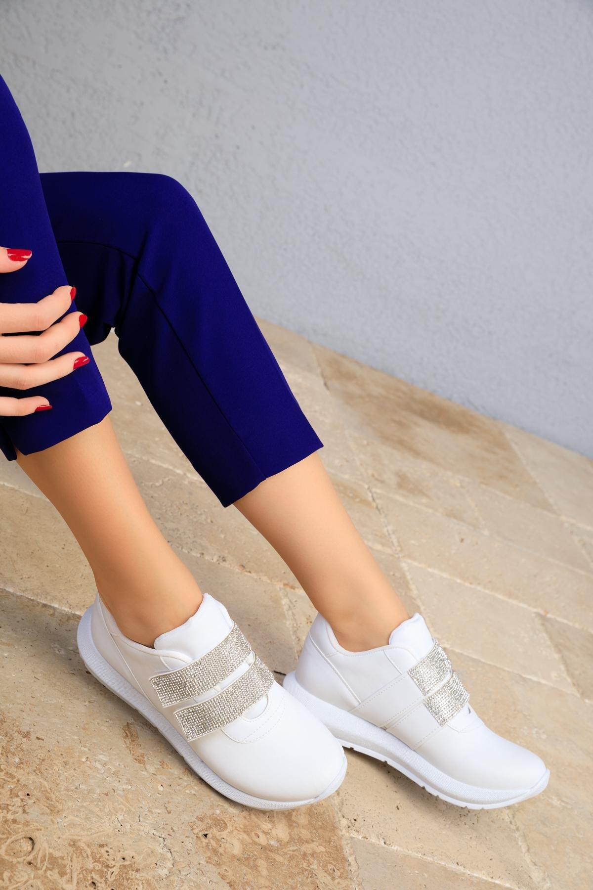 White Velcro Casual Sneakers, White, large image number 2