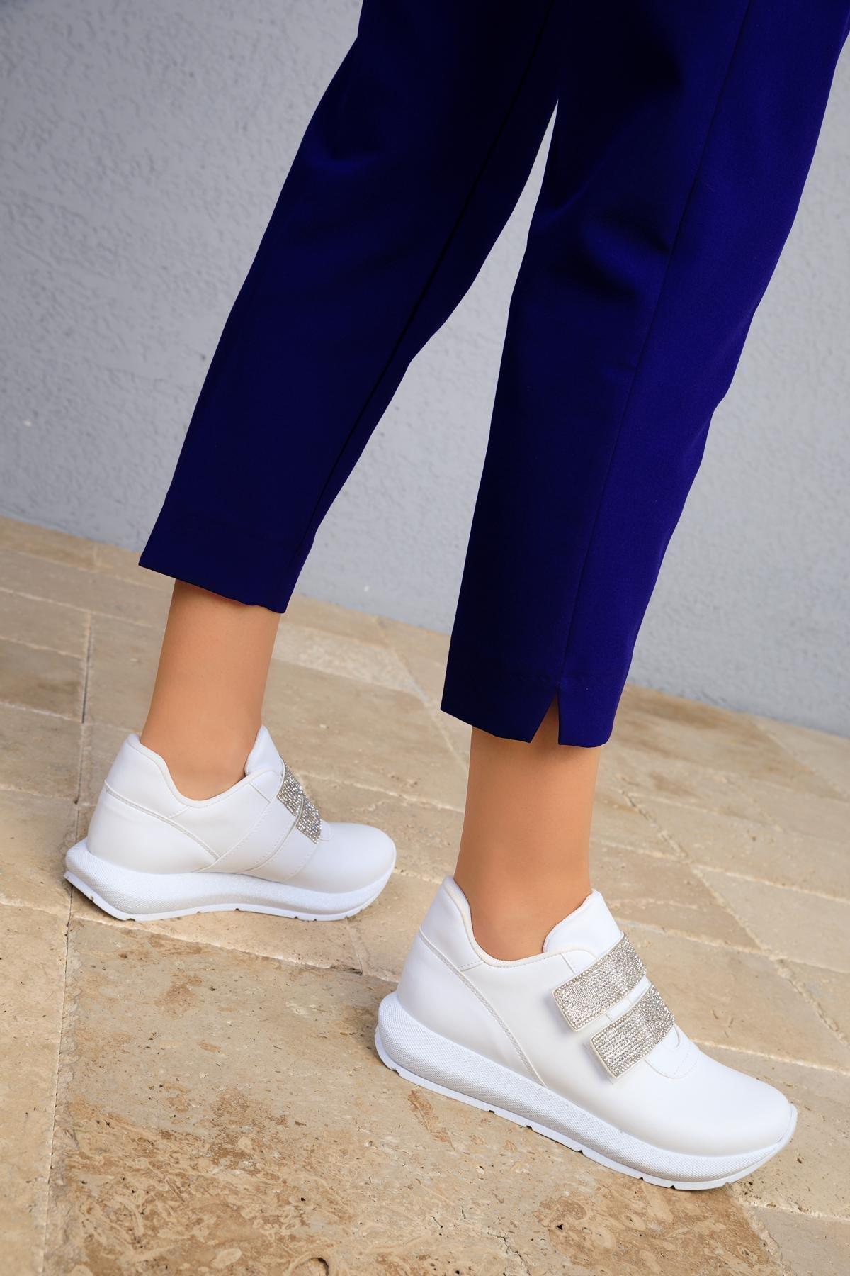 White Velcro Casual Sneakers, White, large image number 3