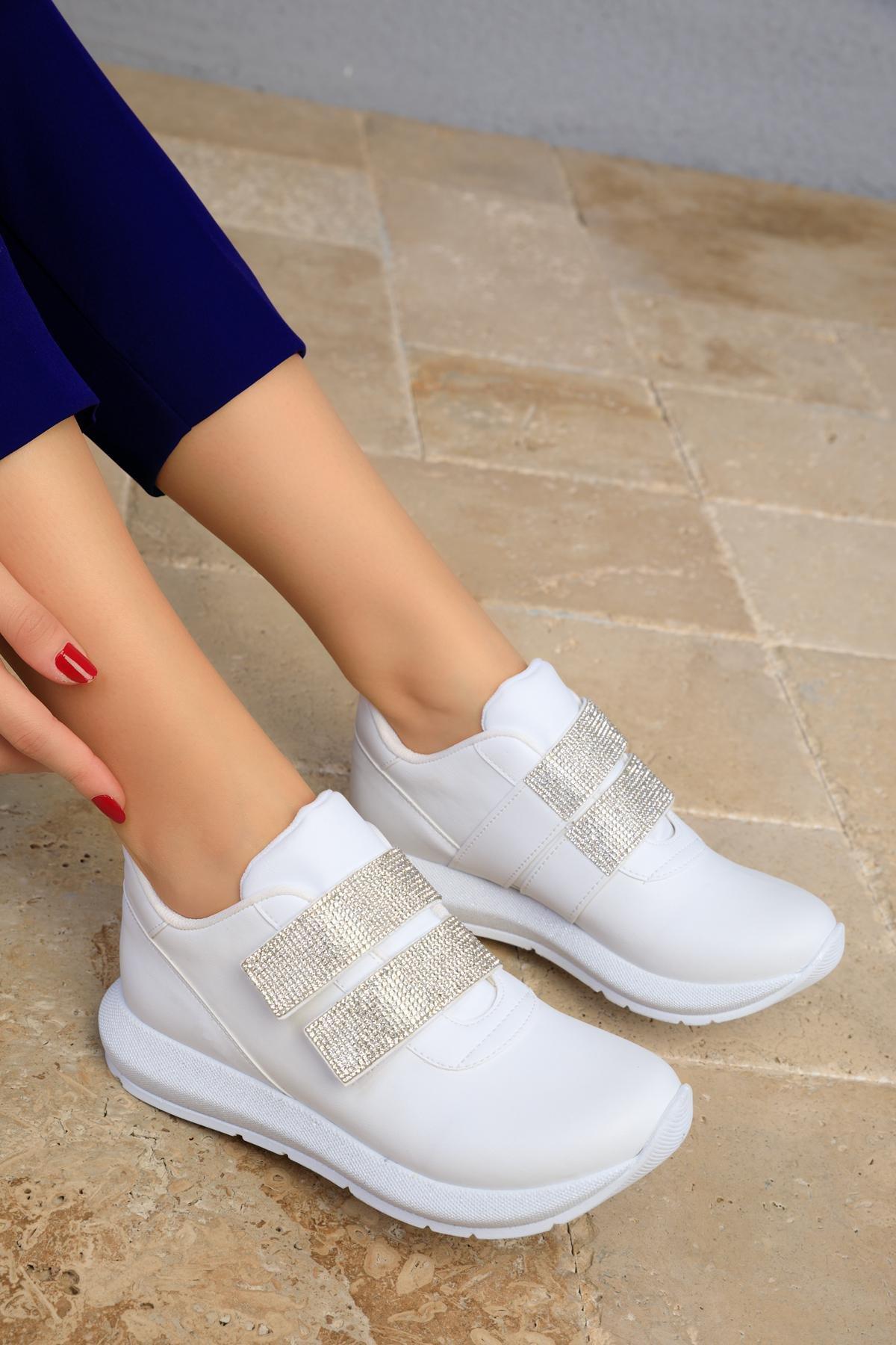 White Velcro Casual Sneakers, White, large image number 4