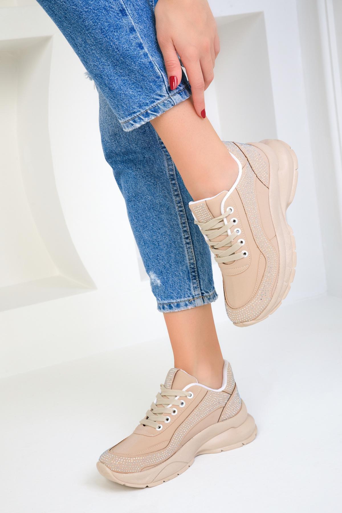 Beige Leather Sneakers, , large image number 1