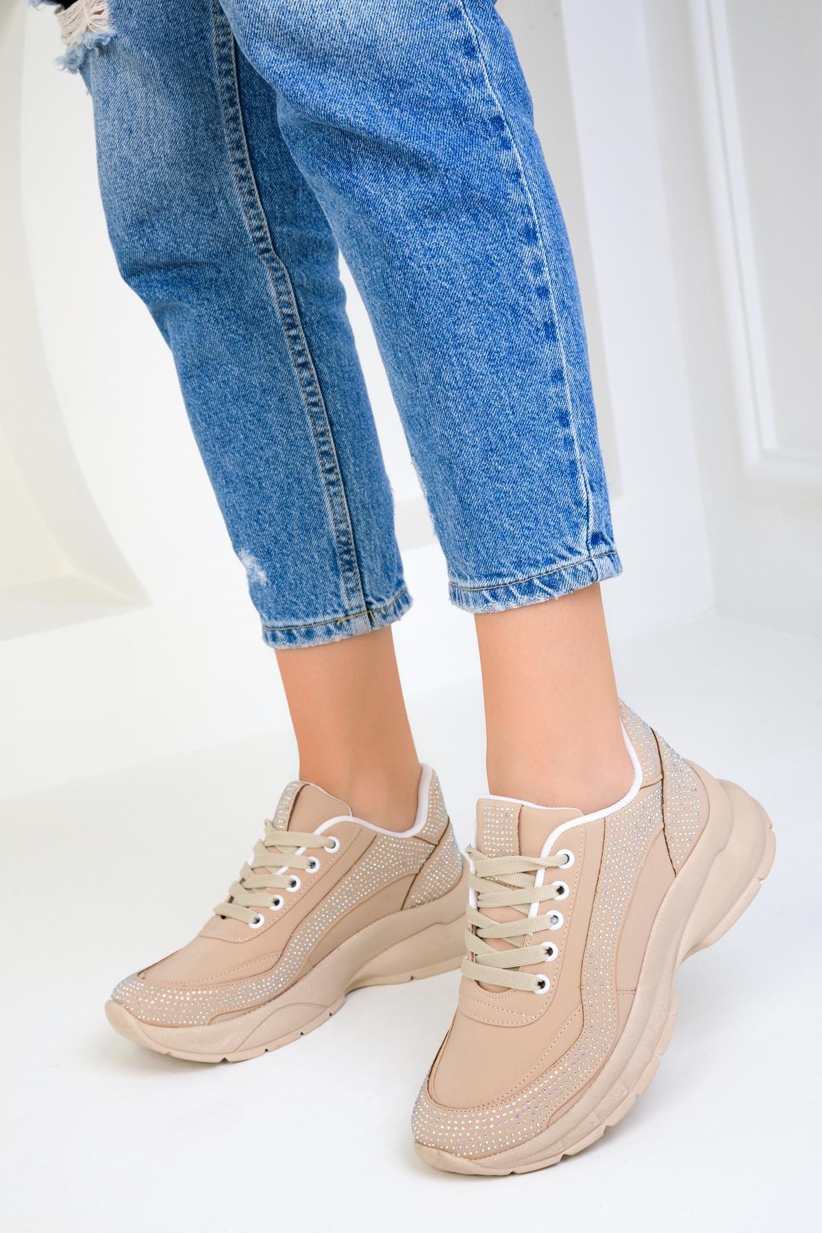 Beige Leather Sneakers, , large image number 2