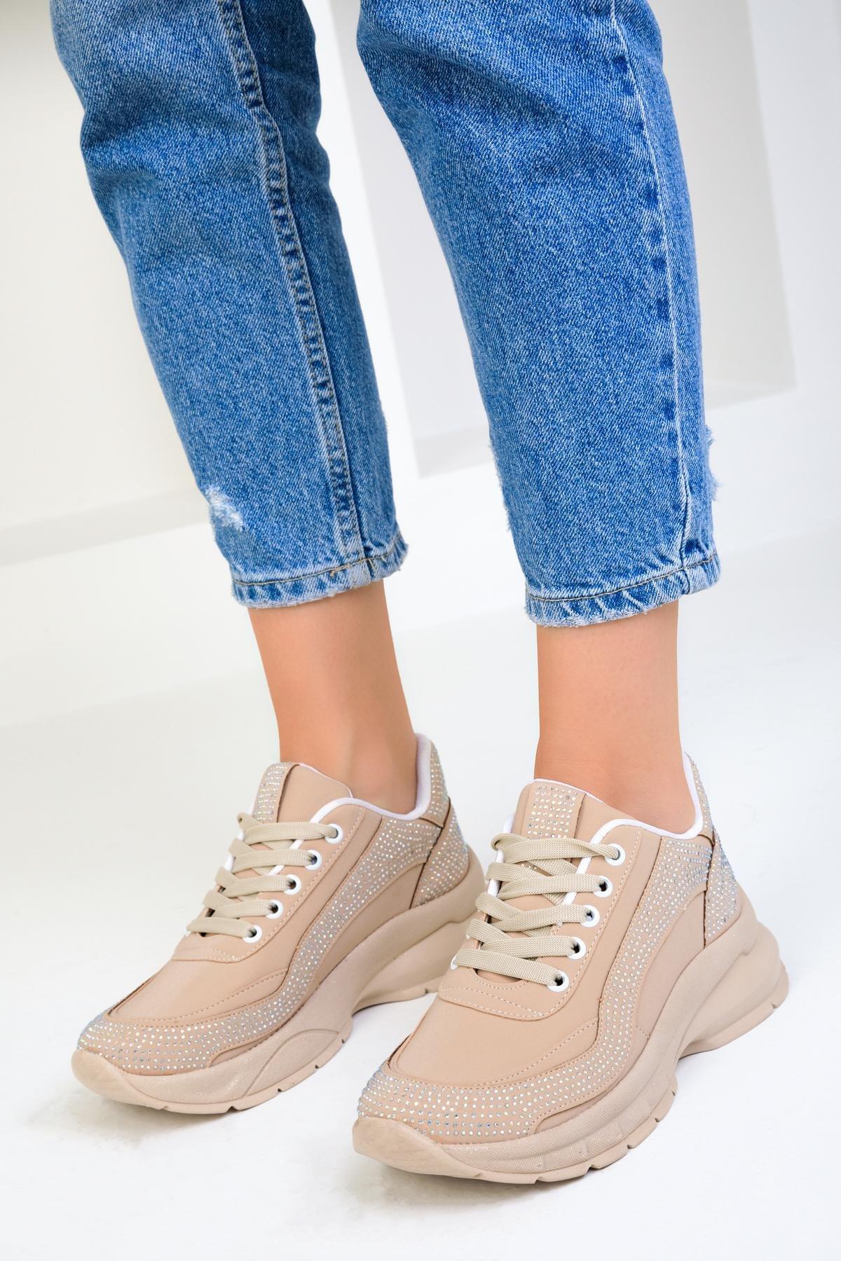Beige Leather Sneakers, , large image number 3