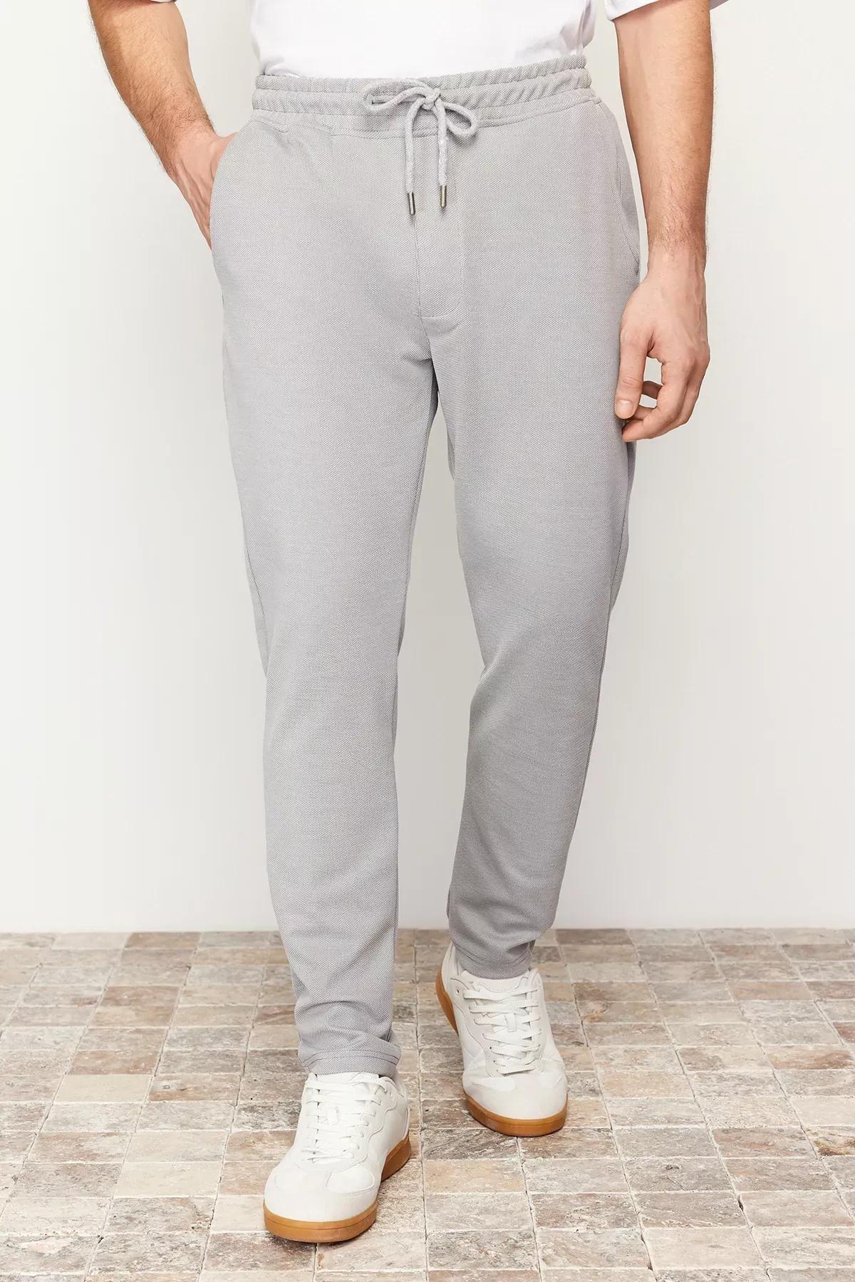Grey Textured Waist Lace-Up Trousers, C101_1653, large image number 0