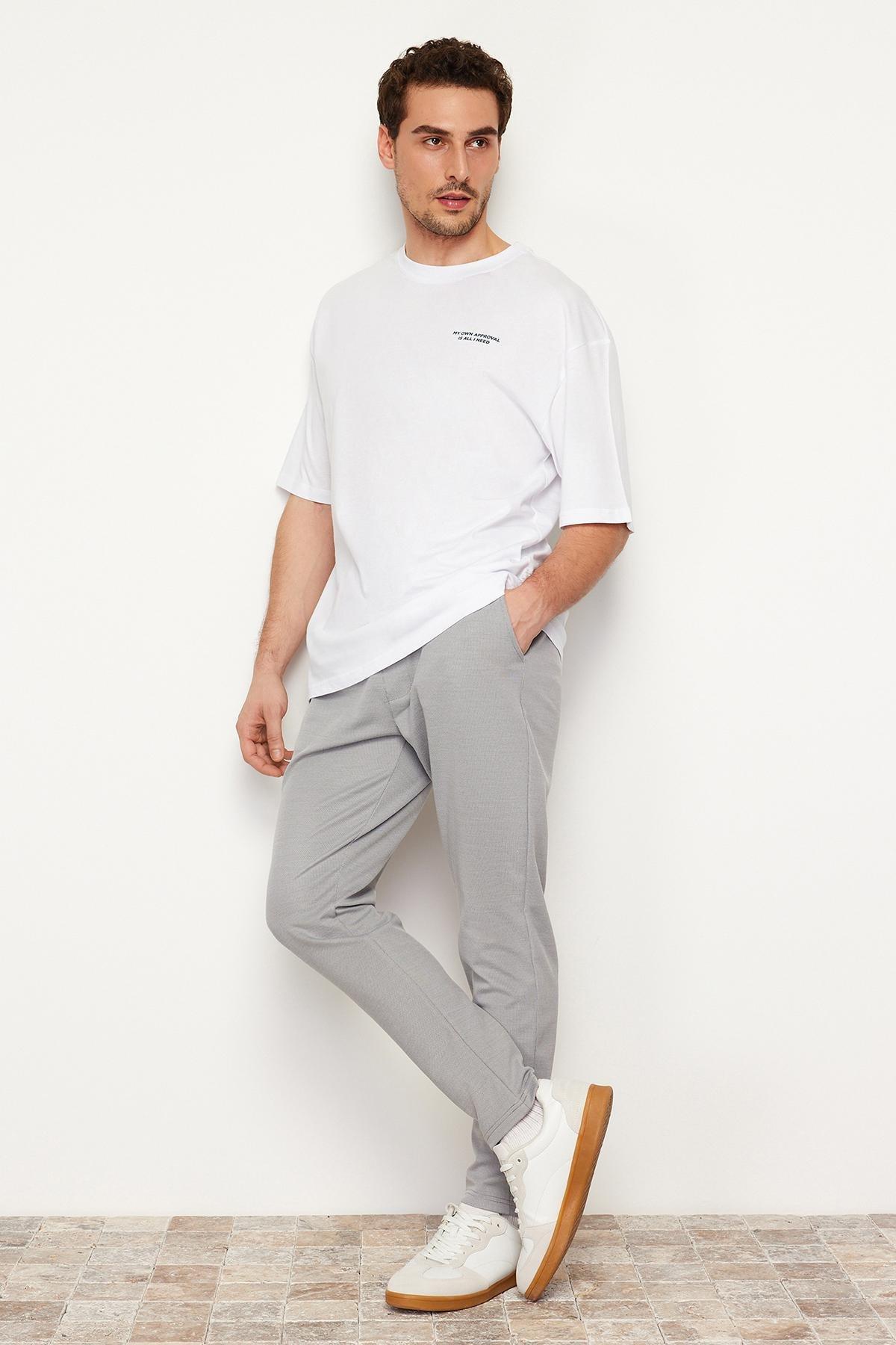 Grey Textured Waist Lace-Up Trousers, , large image number 1