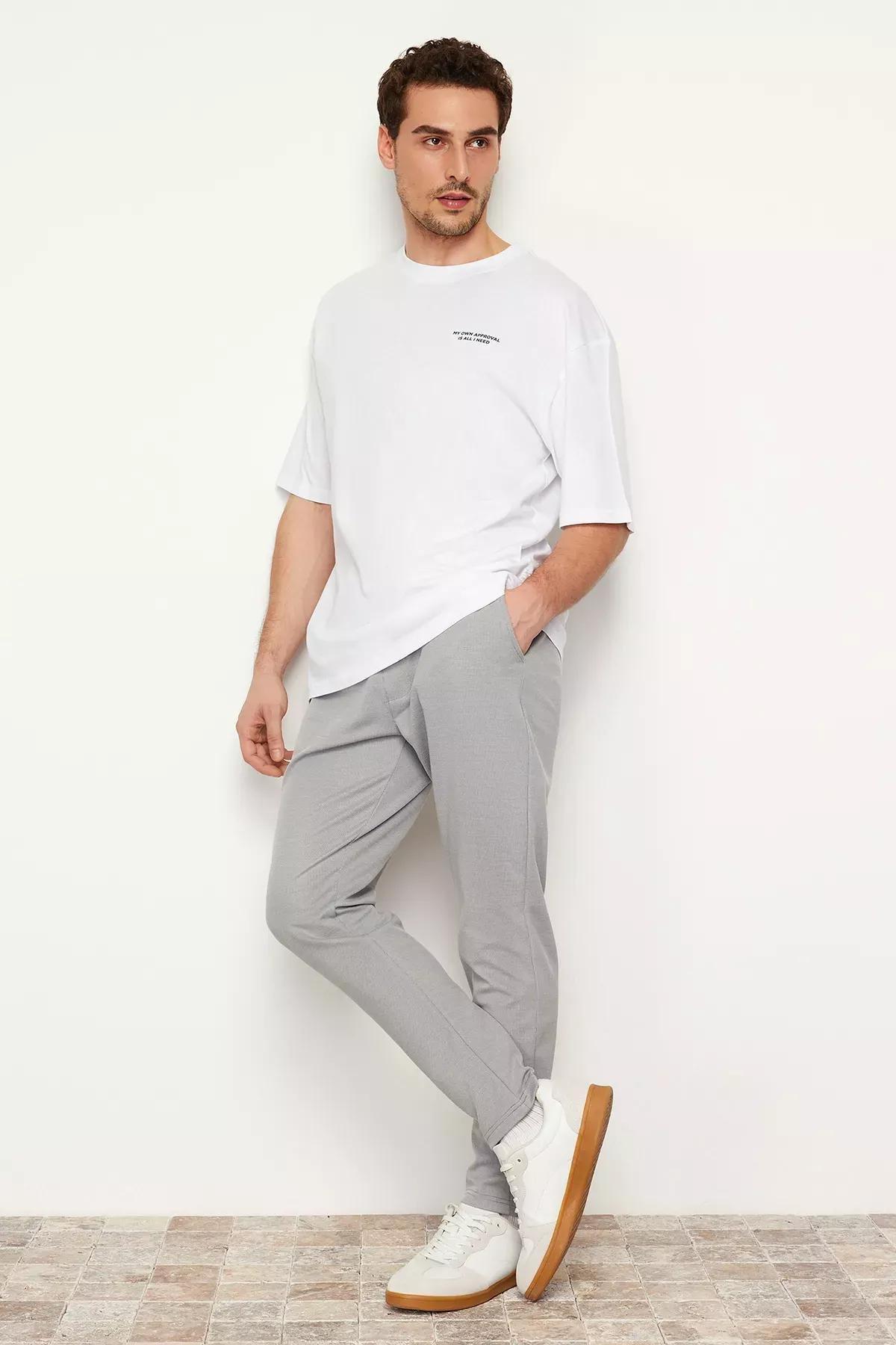 Grey Textured Waist Lace-Up Trousers, C101_1653, large image number 1