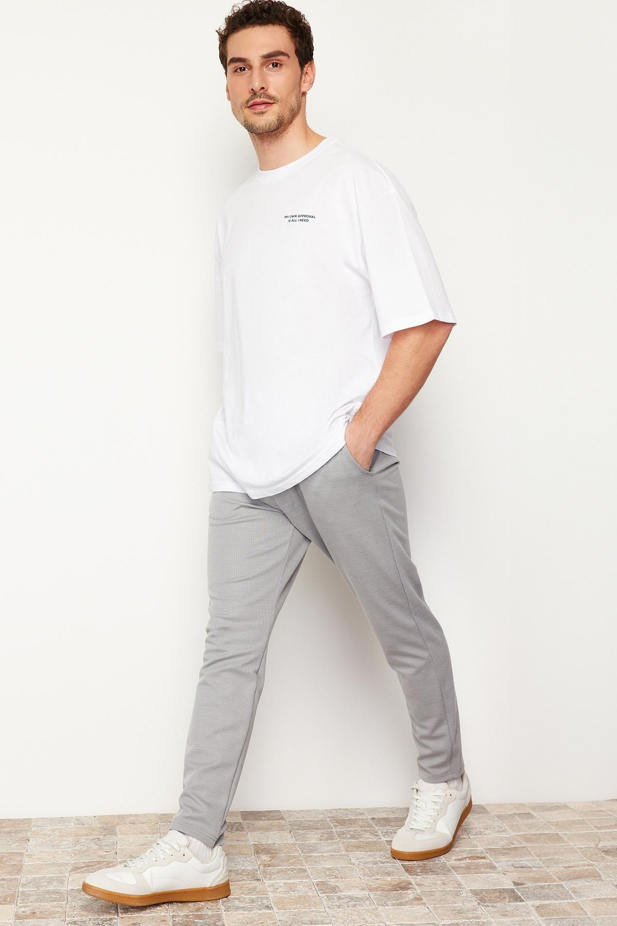 Grey Textured Waist Lace-Up Trousers, , large image number 2