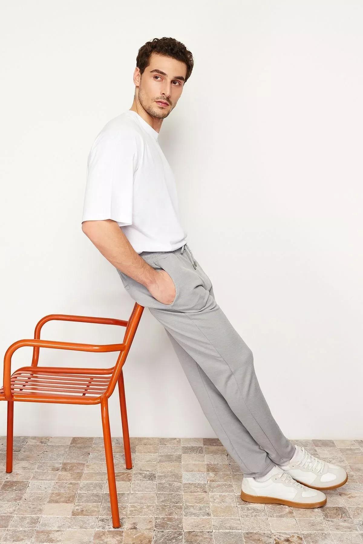 Grey Textured Waist Lace-Up Trousers, C101_1653, large image number 2