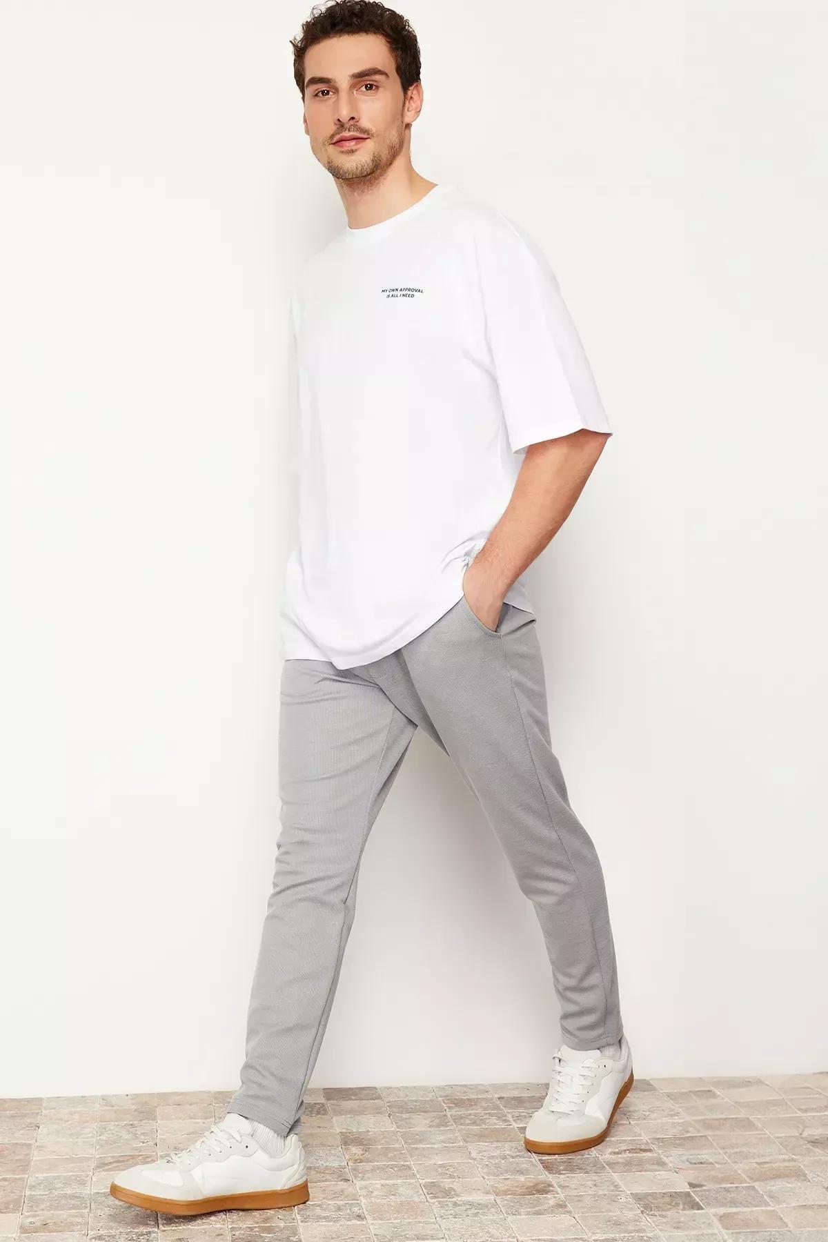 Grey Textured Waist Lace-Up Trousers, C101_1653, large image number 3