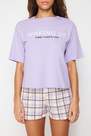 Trendyol - Purple Cotton Slogan Printed Knitted Pajama Set