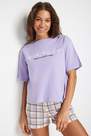 Trendyol - Purple Cotton Slogan Printed Knitted Pajama Set