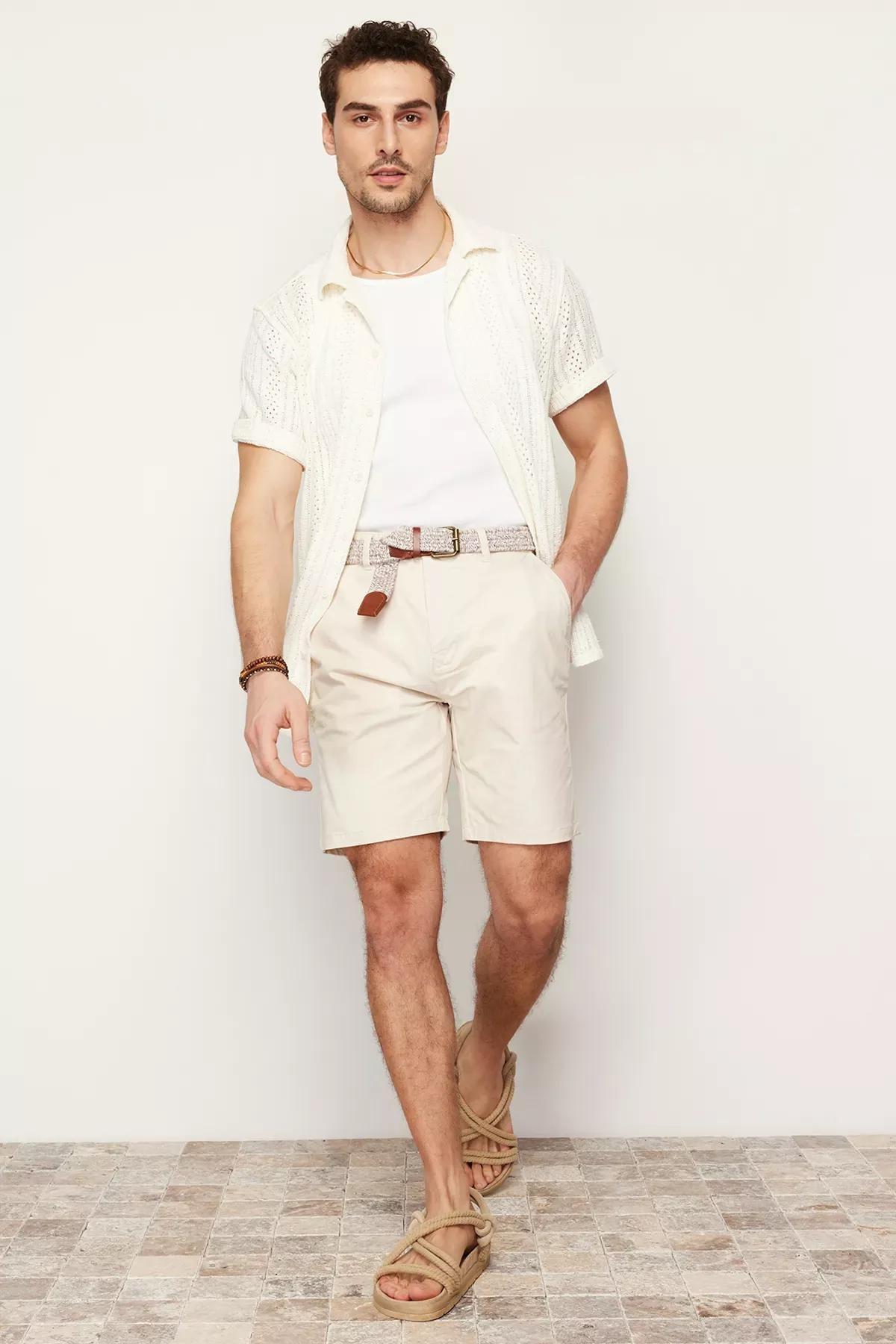 Ecru Open Collar Knitwear Shirt, , large image number 2