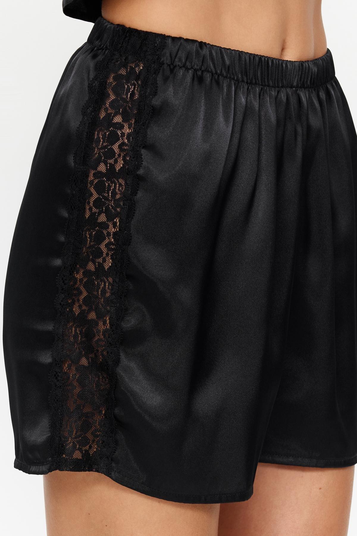 Trendyol - Black Satin Lace Detailed Woven Pajama Set