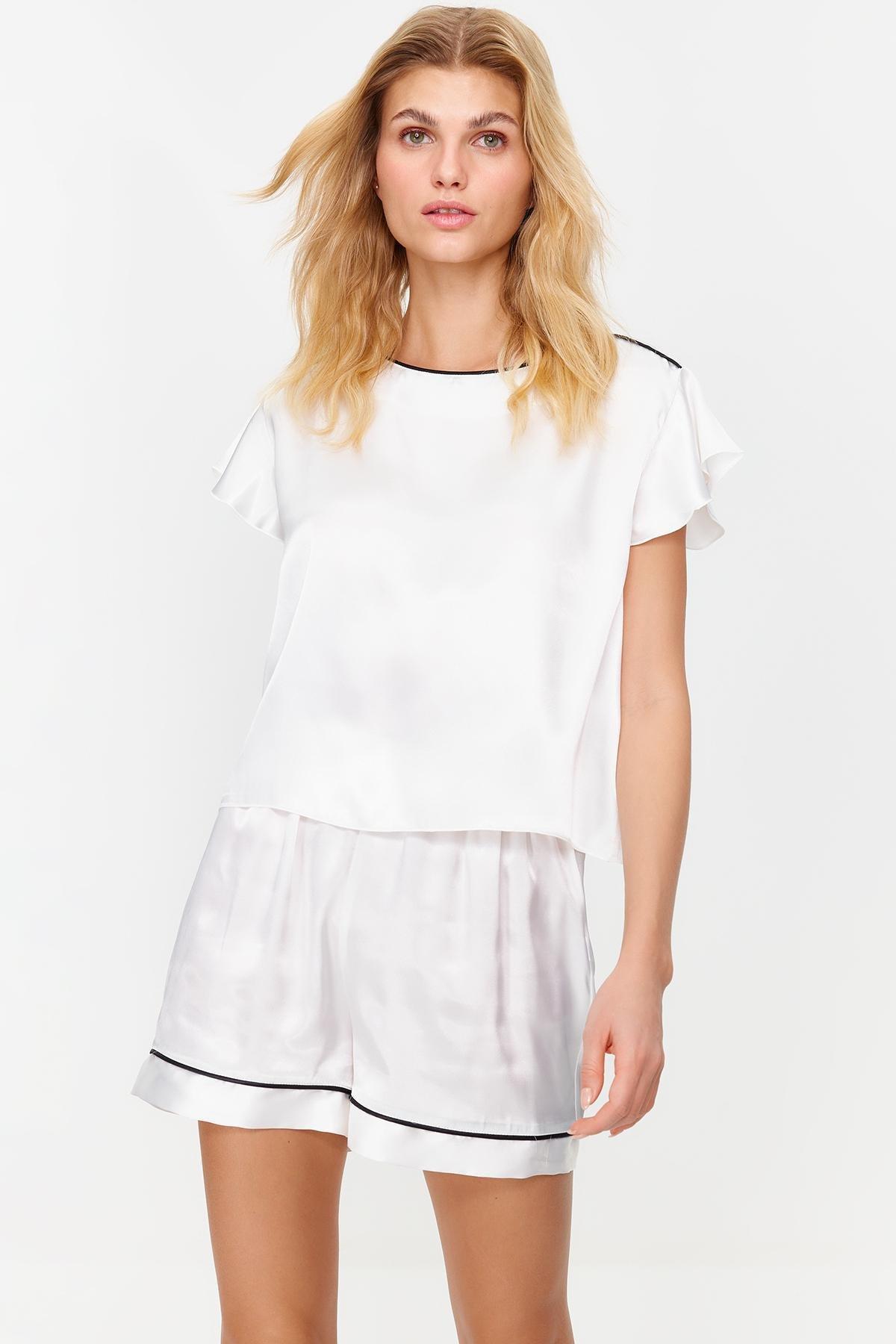 Trendyol - White Detailed Woven Pajamas Set <br>