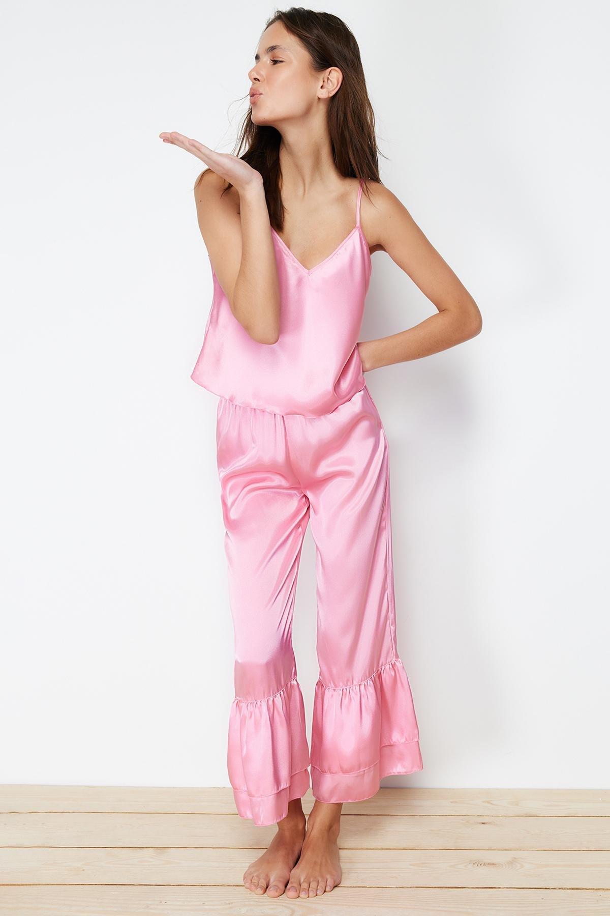 Pink Flounce Detailed Capri Pyjamas Set, , large image number 2