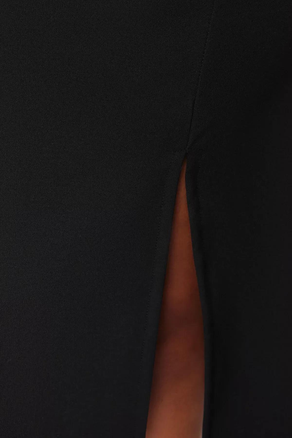 فستان متوسط الطول بفتحة، أسود, BLACK, large image number 4