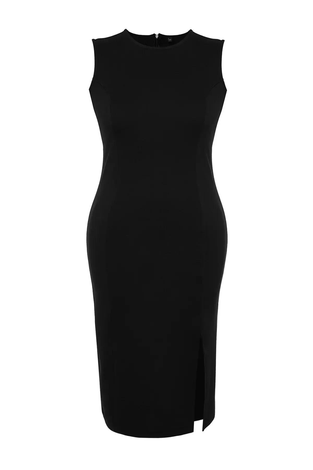 فستان متوسط الطول بفتحة، أسود, BLACK, large image number 5