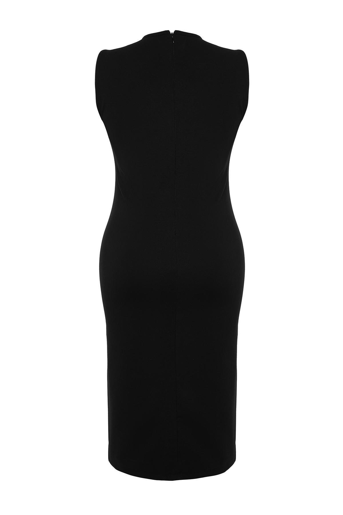 Black Slit Detailed Midi Dress, , large image number 6