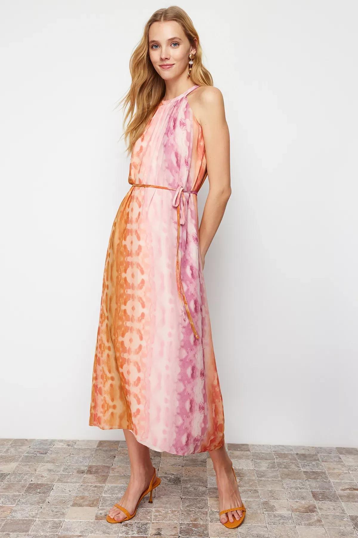 Pink Straight Cut Chiffon Maxi Dress, Pink, large image number 0