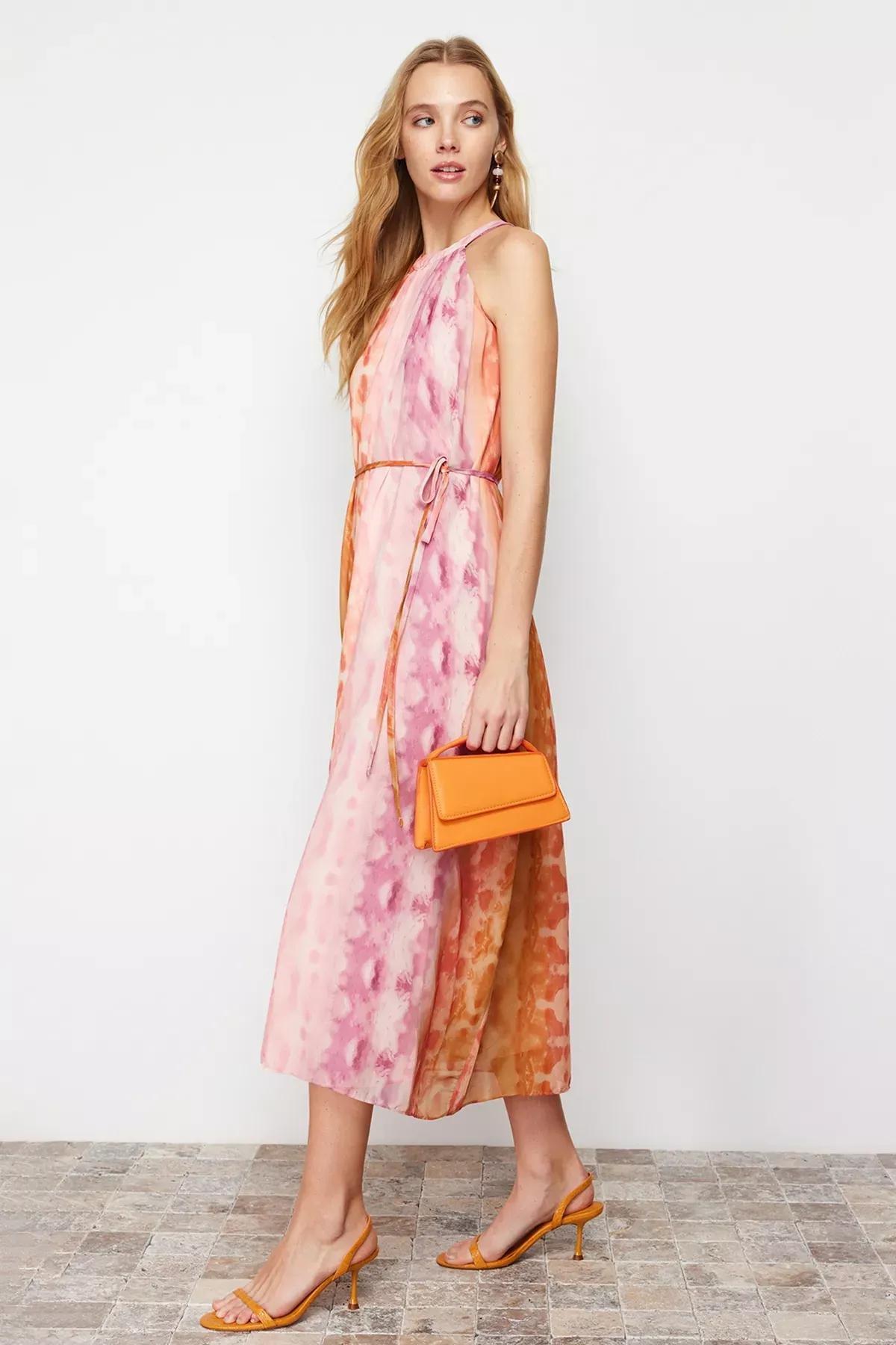 Pink Straight Cut Chiffon Maxi Dress, Pink, large image number 1