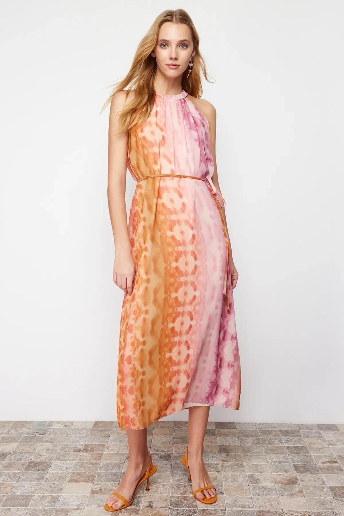 Pink Straight Cut Chiffon Maxi Dress, Pink, large image number 2
