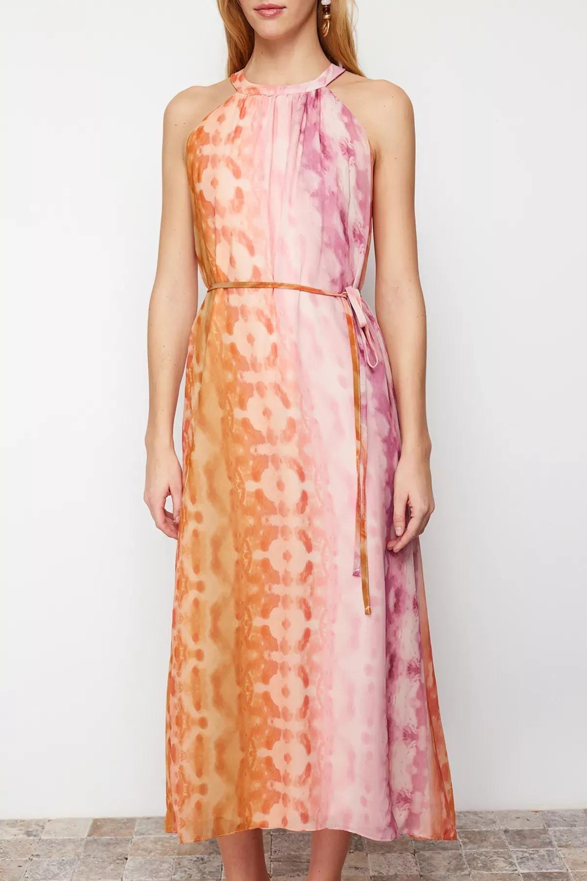 Pink Straight Cut Chiffon Maxi Dress, Pink, large image number 3