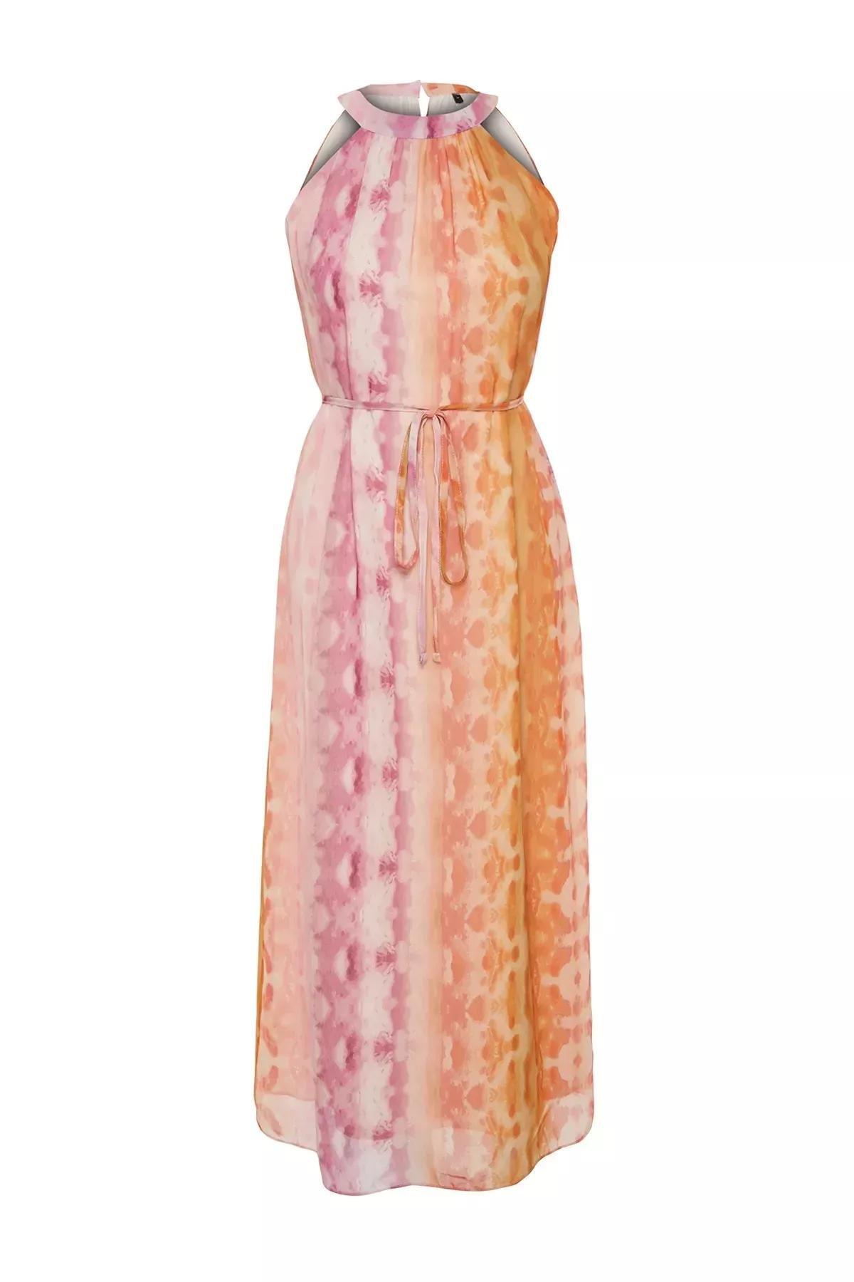Pink Straight Cut Chiffon Maxi Dress, Pink, large image number 5