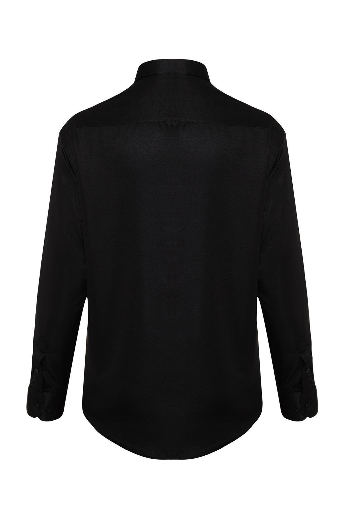 Black Plain Collared Shirt, , large image number 2