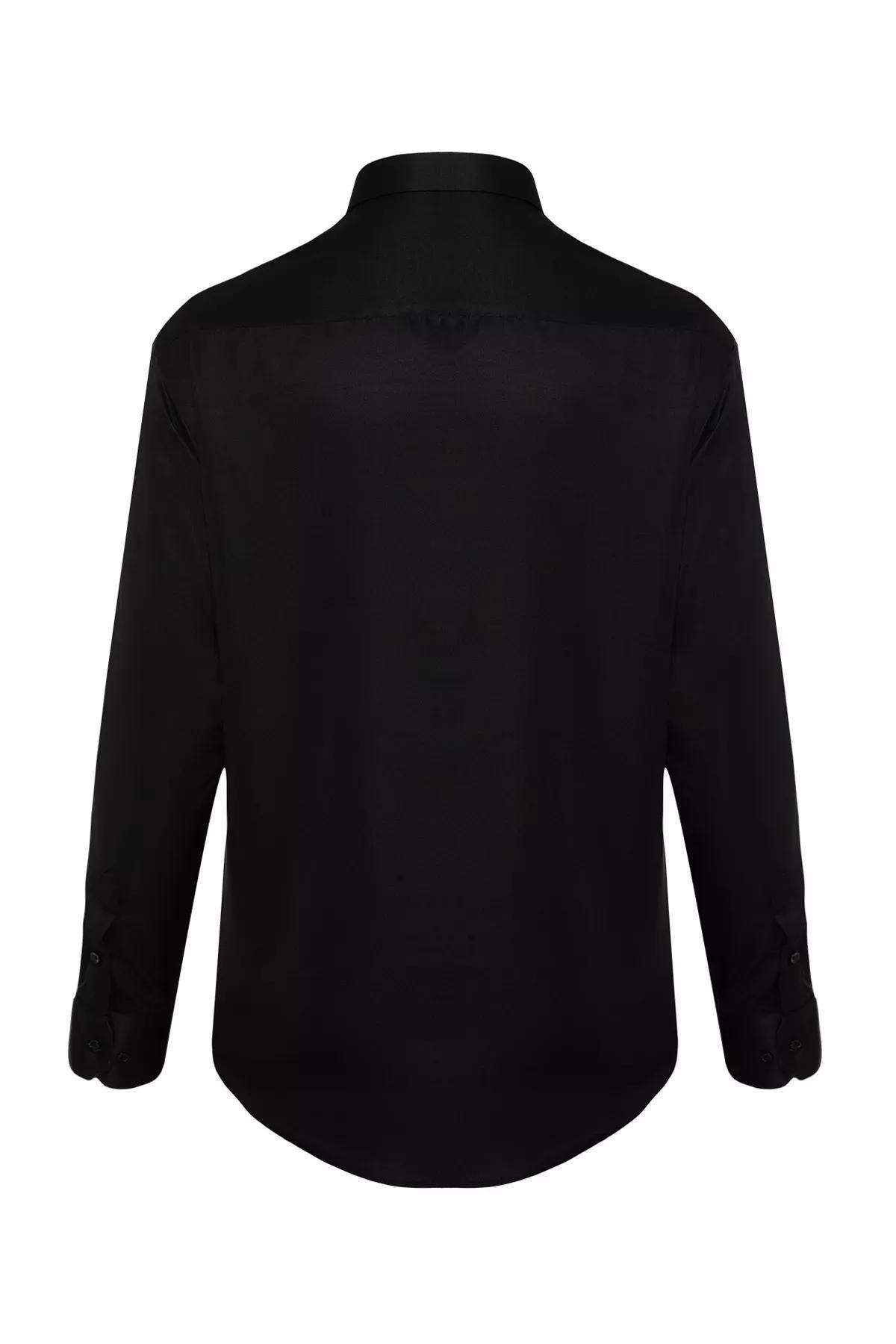 Black Plain Collared Shirt, , large image number 3