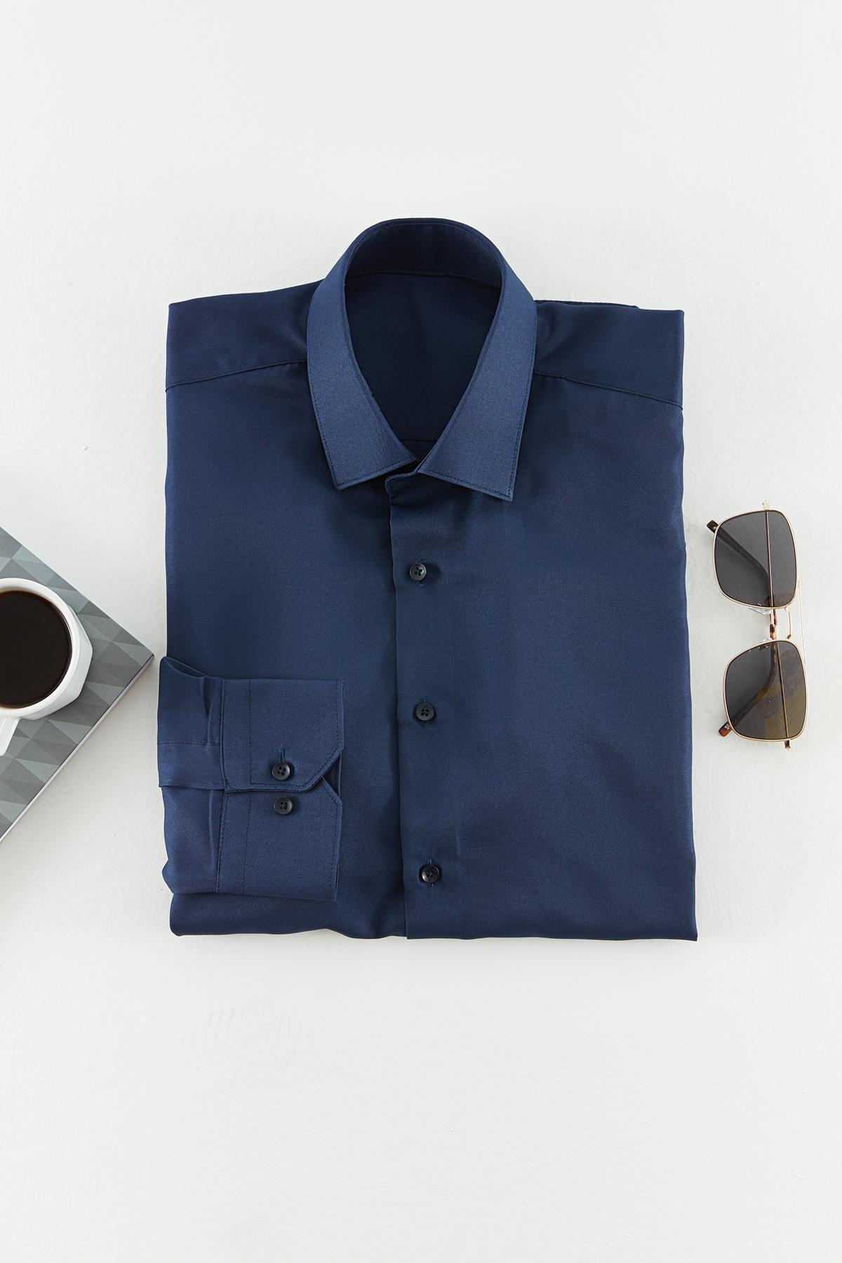 Navy Plain Collared Shirt, , large image number 0