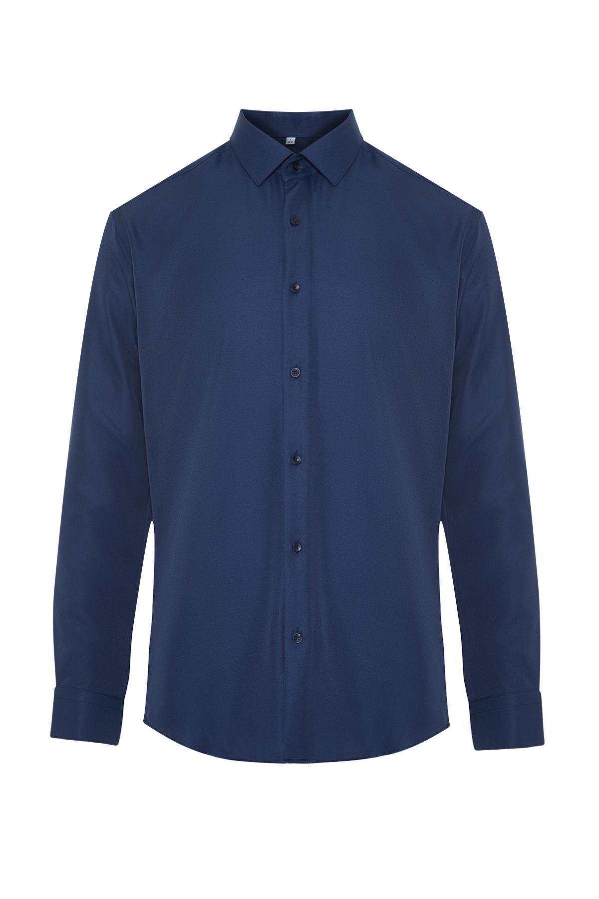 Navy Plain Collared Shirt, , large image number 1