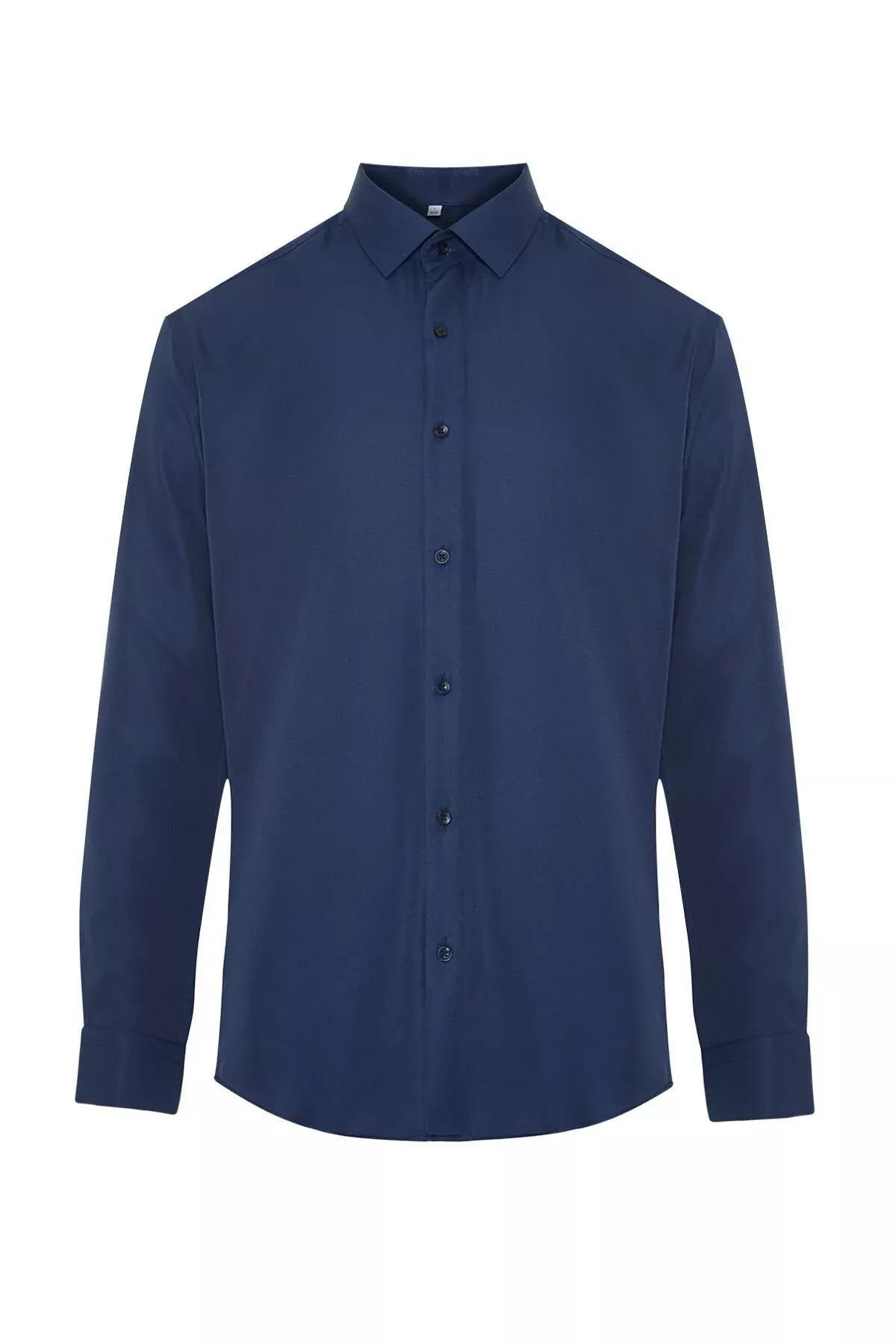 Navy Plain Collared Shirt, , large image number 6