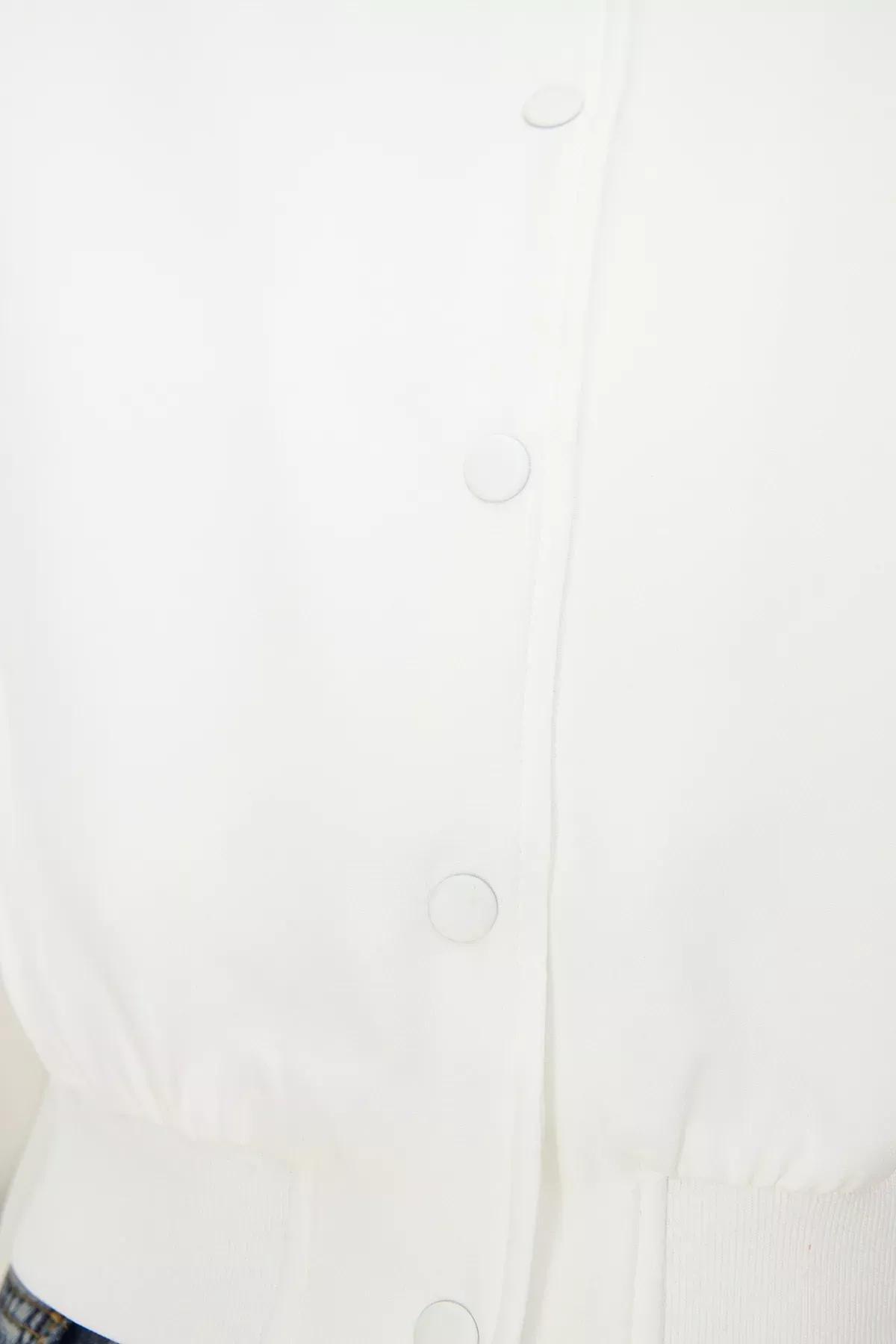 Beige Crop Thin Bomber Jacket, Ecru, large image number 4