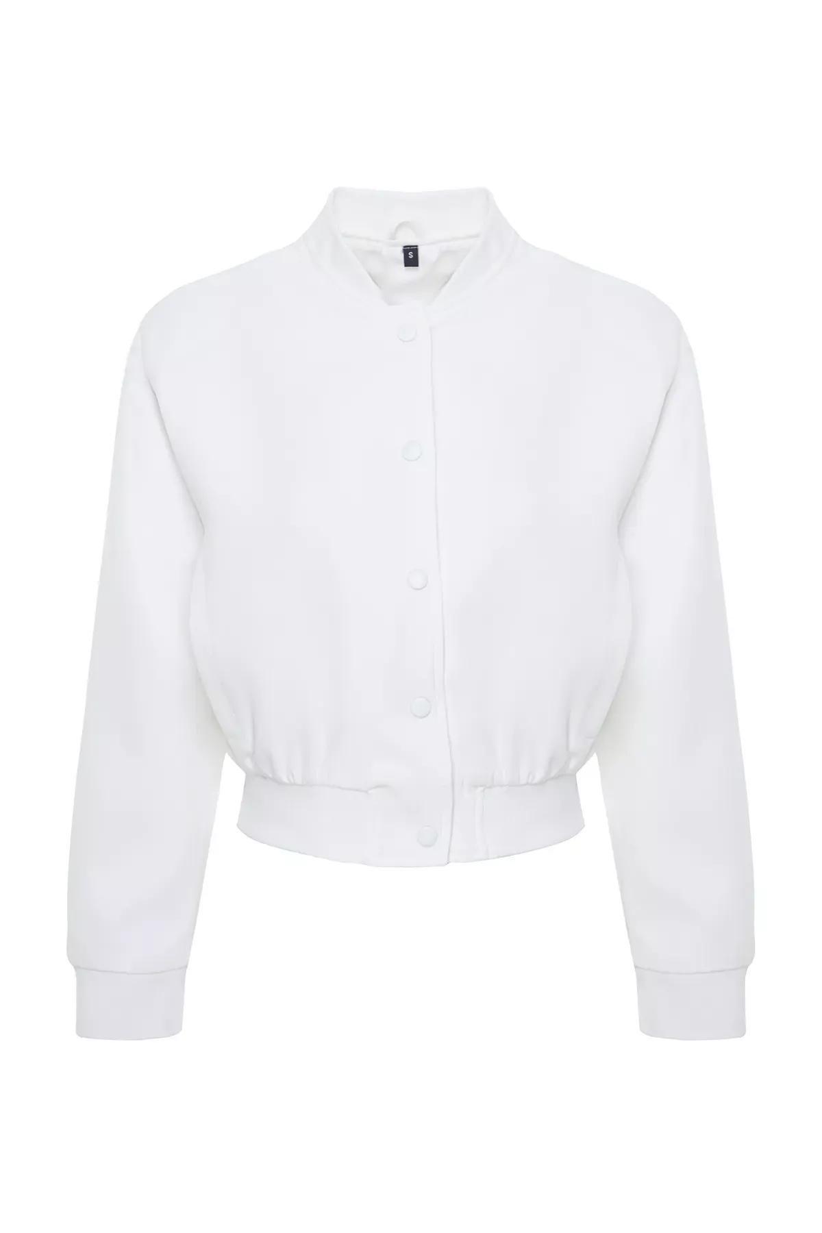 Beige Crop Thin Bomber Jacket, Ecru, large image number 5