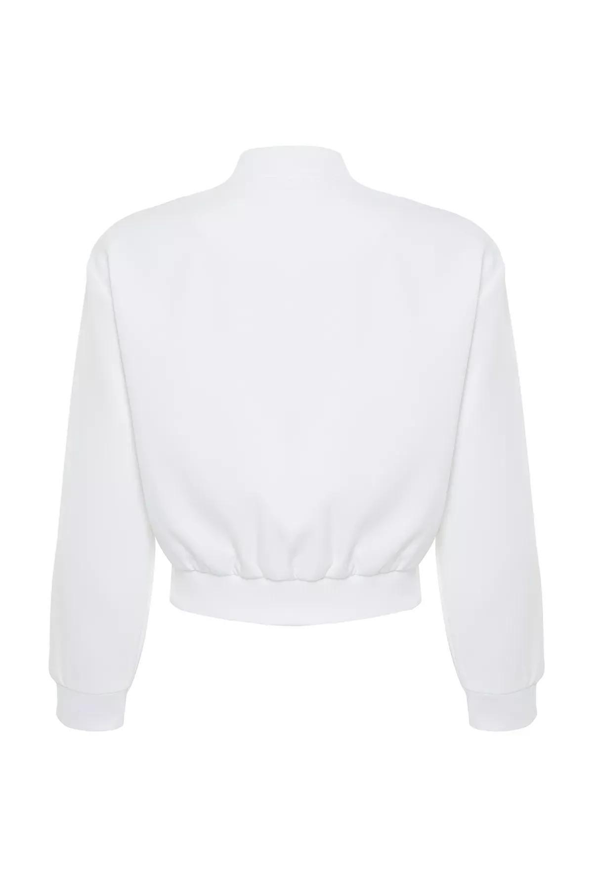 Beige Crop Thin Bomber Jacket, Ecru, large image number 6