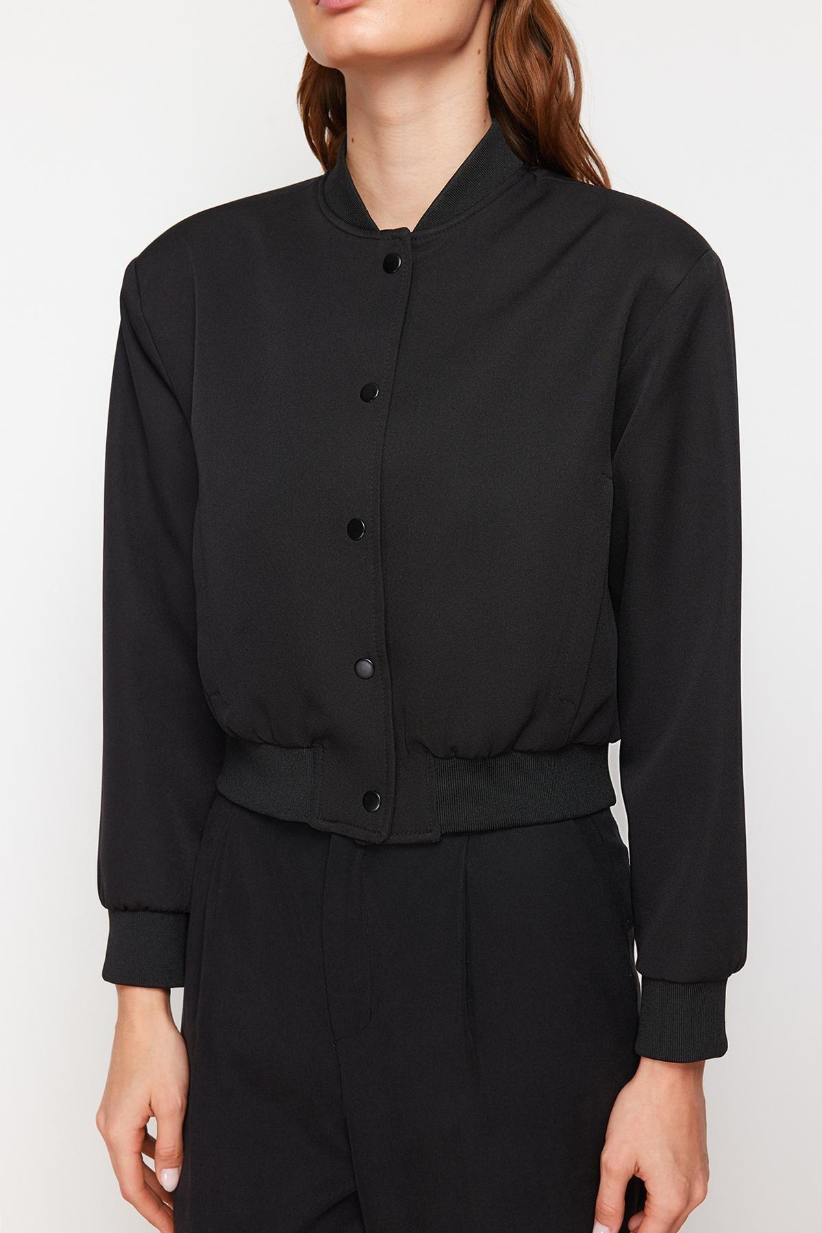 Black Crop Slim Bomber Jacket, , large image number 3
