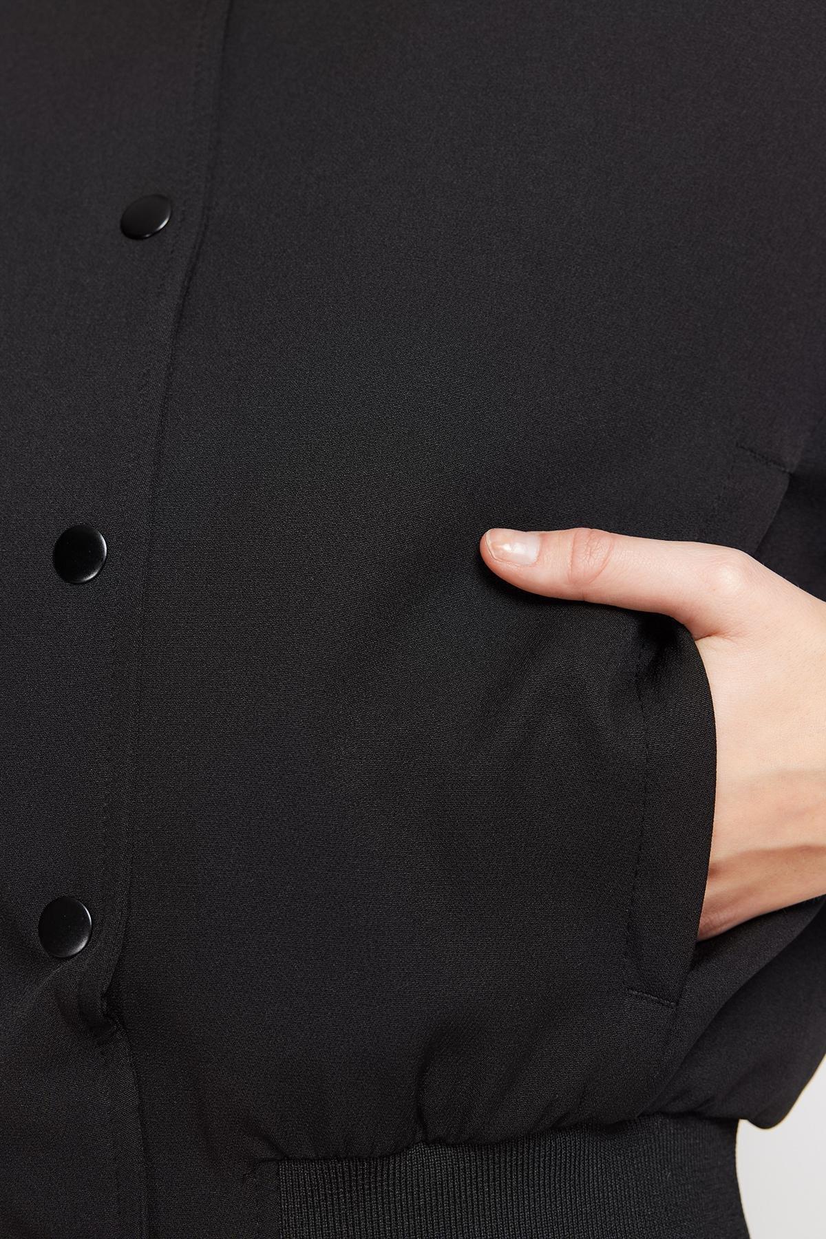 Black Crop Slim Bomber Jacket, , large image number 4