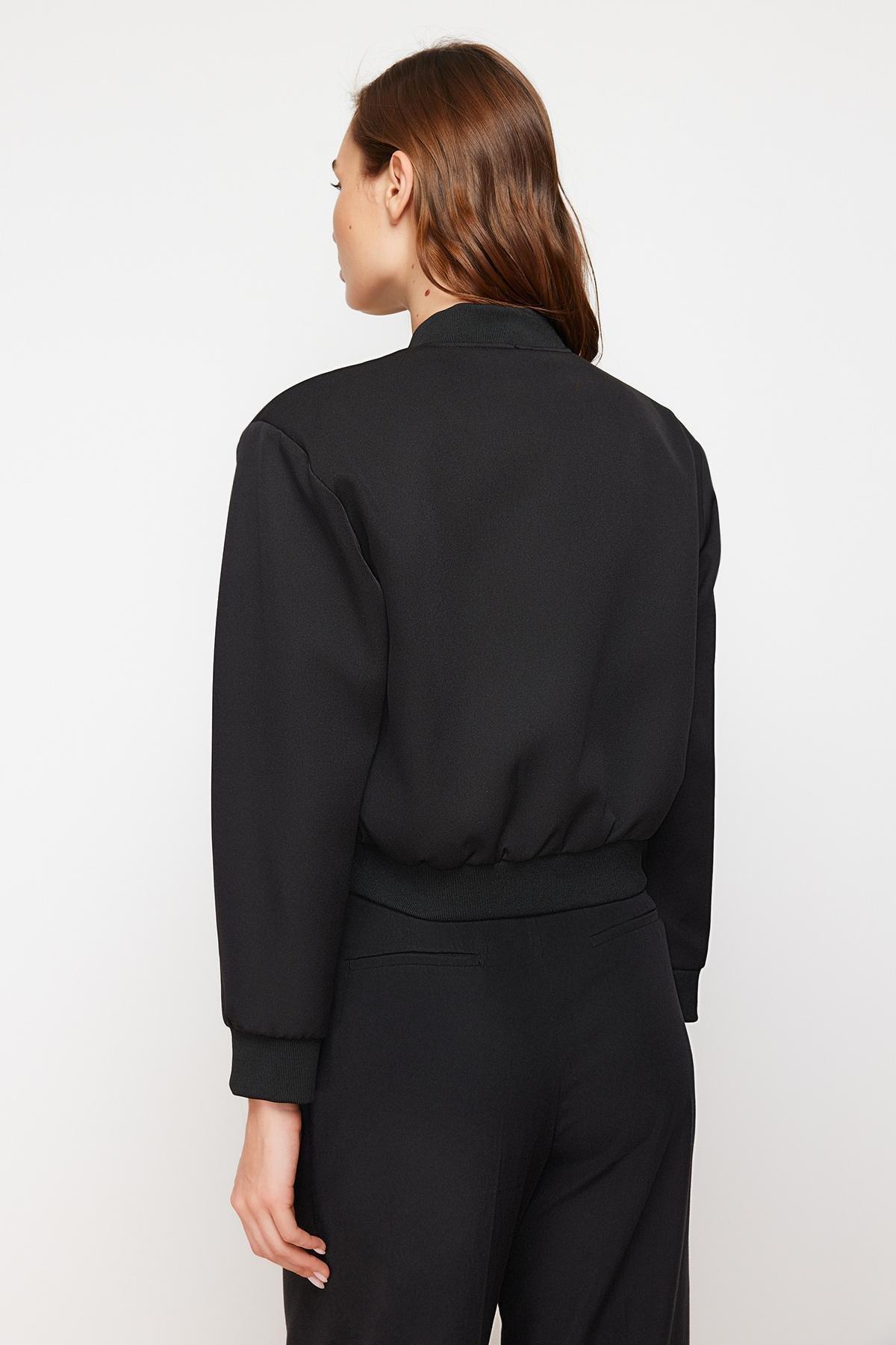 Black Crop Slim Bomber Jacket, , large image number 5