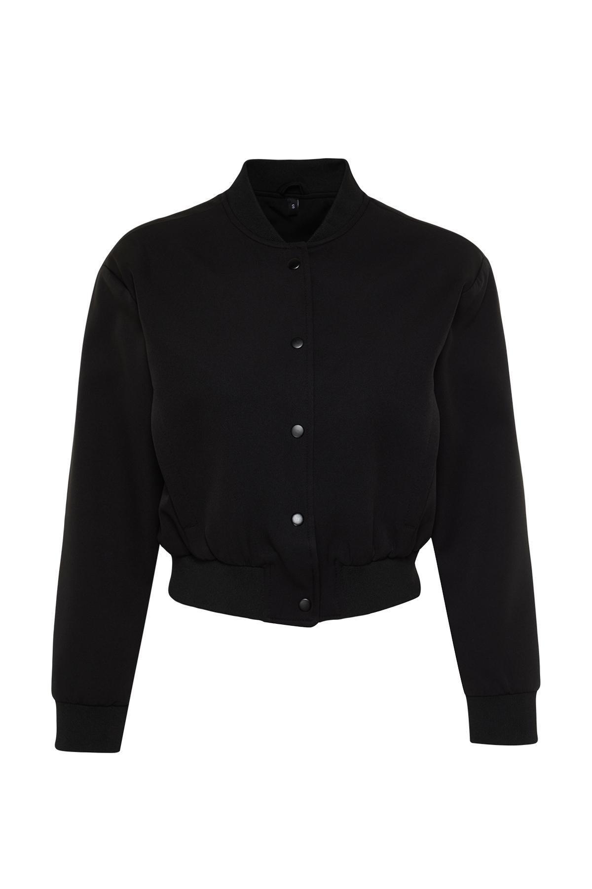 Black Crop Slim Bomber Jacket, , large image number 6