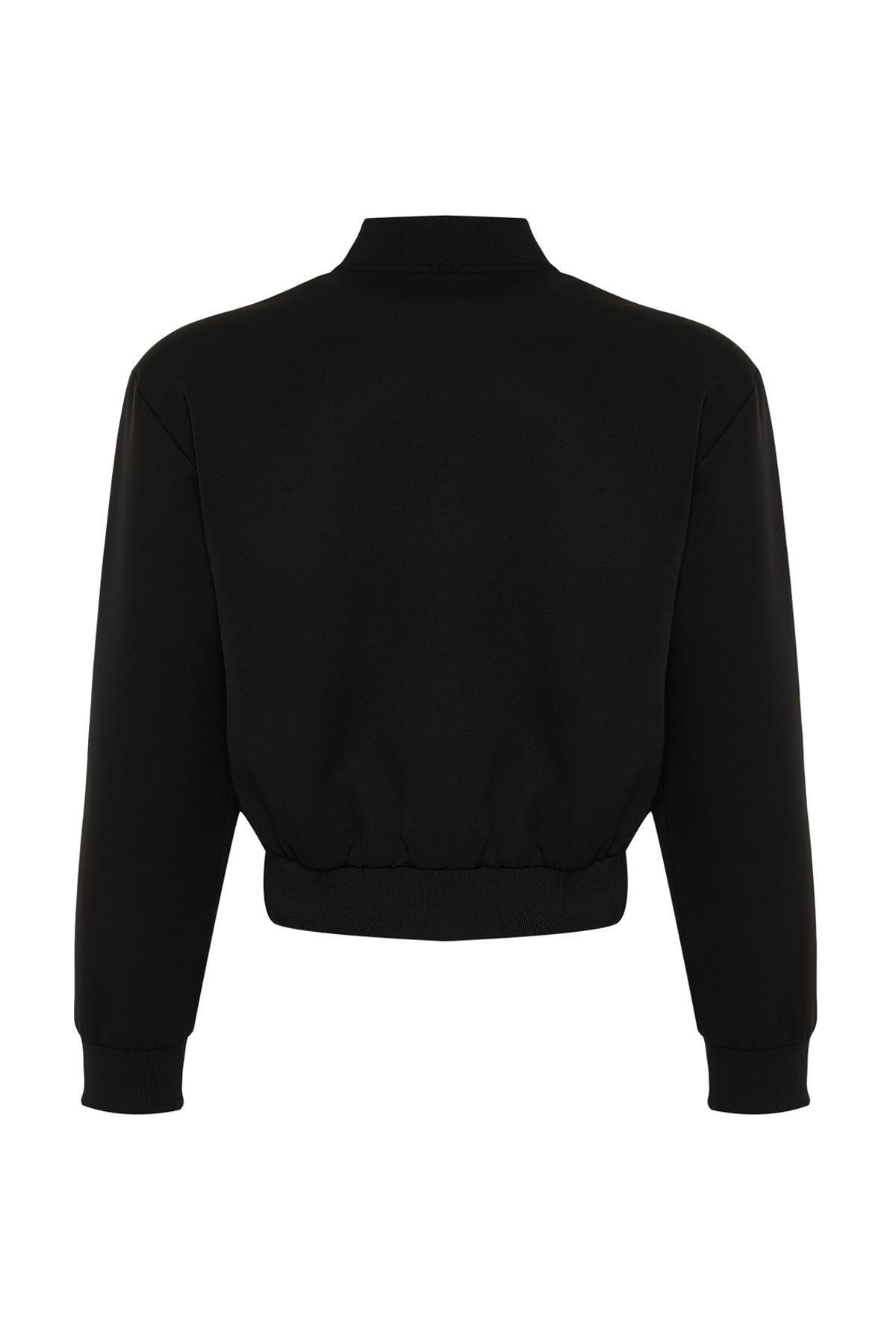 Black Crop Slim Bomber Jacket, , large image number 7
