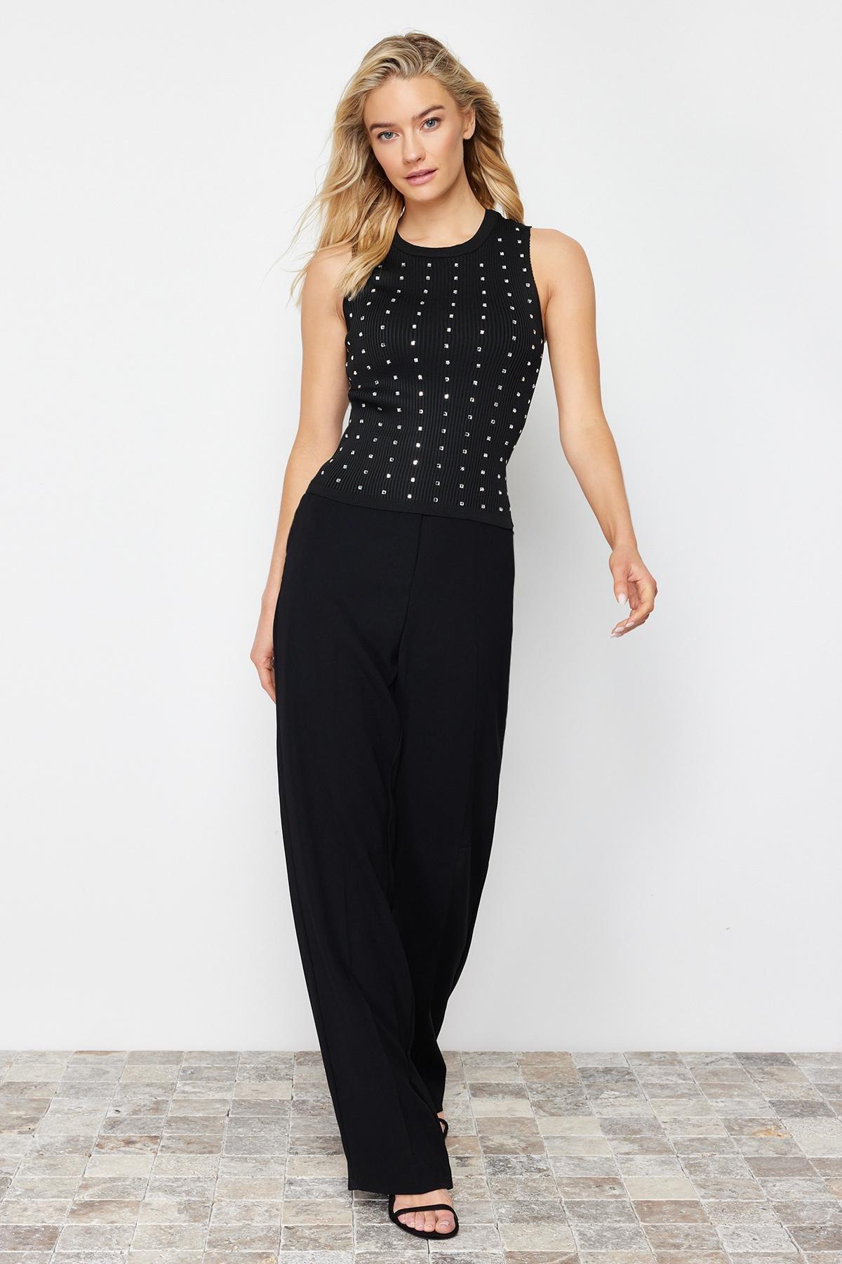 Black Stone Detailed Knitwear Blouse, , large image number 2
