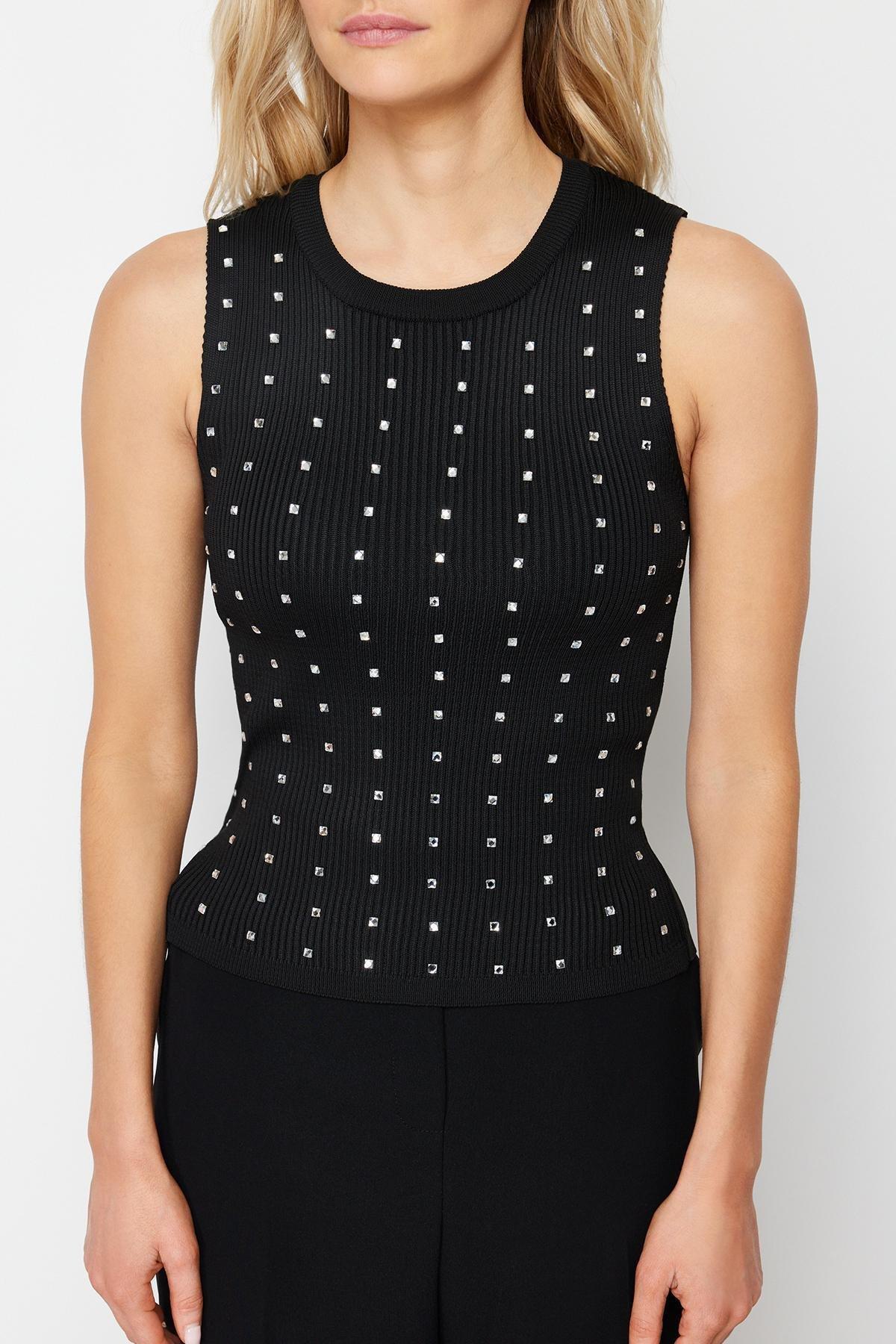 Black Stone Detailed Knitwear Blouse, , large image number 3