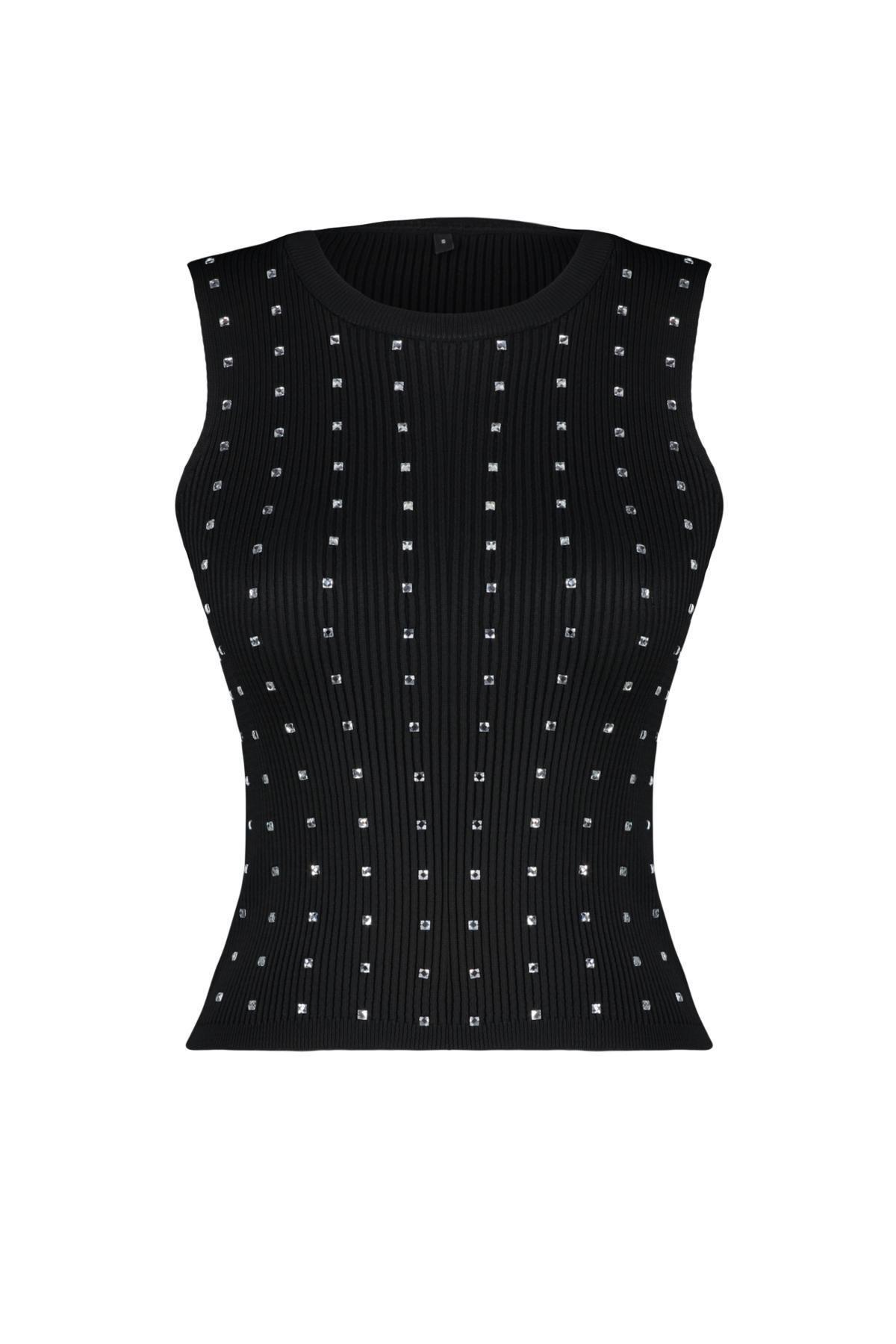 Black Stone Detailed Knitwear Blouse, , large image number 5