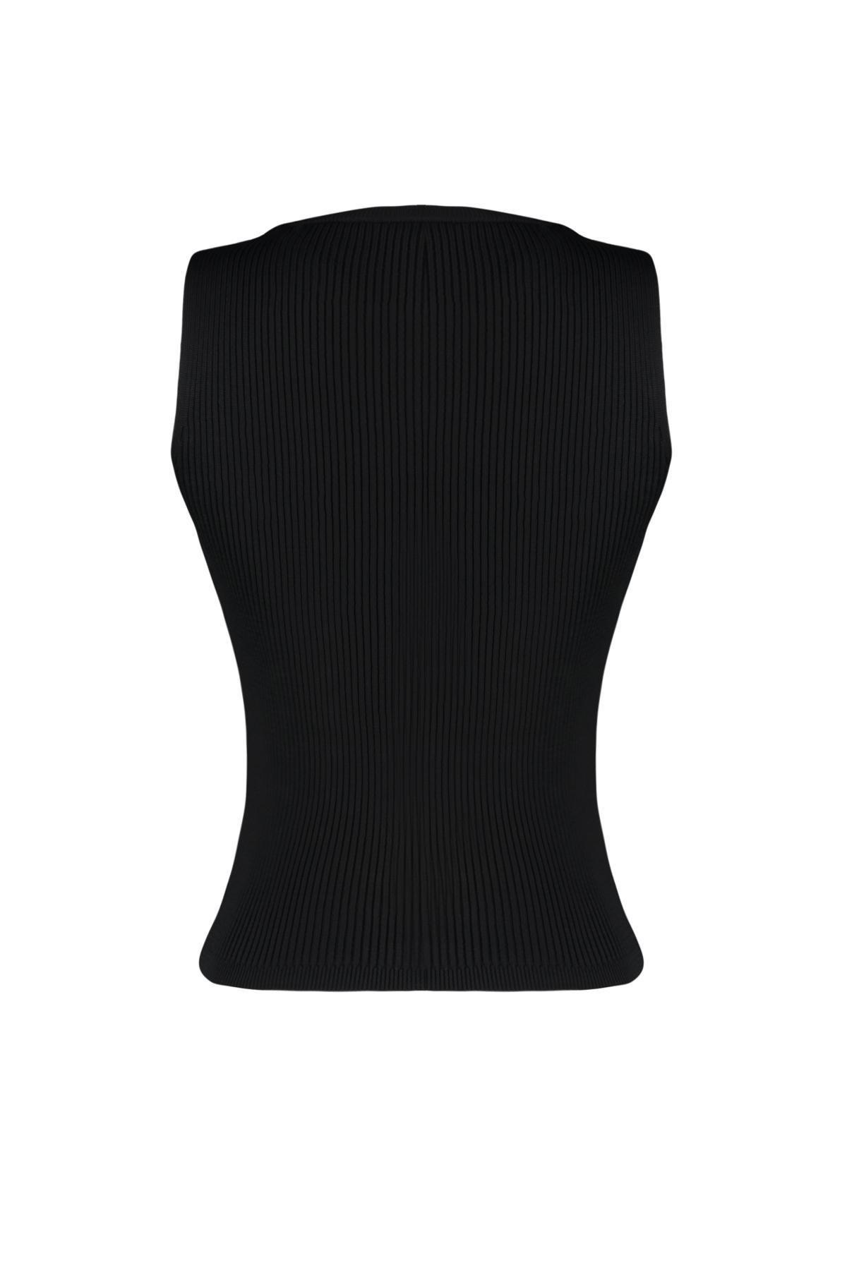 Black Stone Detailed Knitwear Blouse, , large image number 6