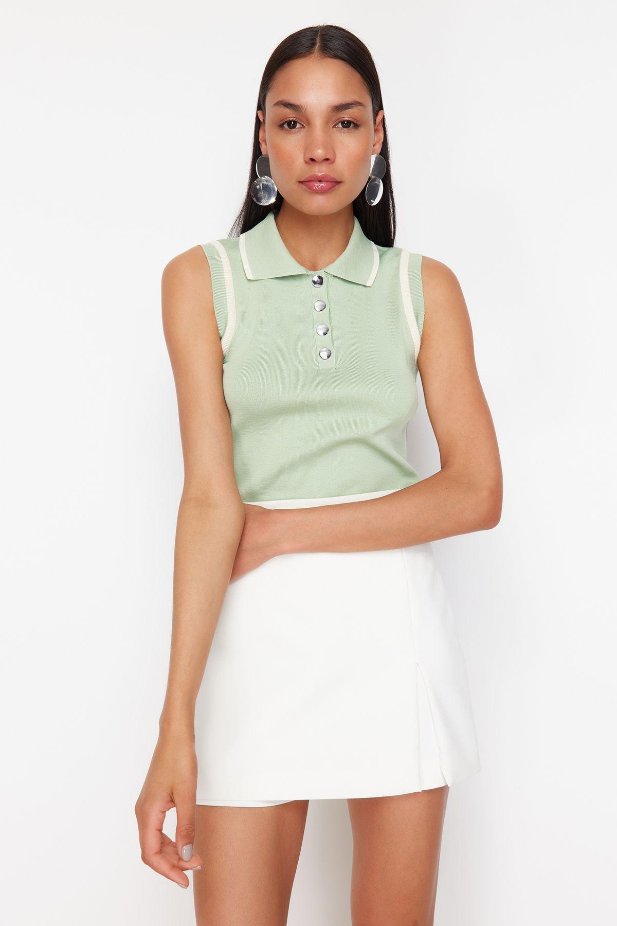 Green Casual Cropped Polo Shirt, , large image number 1